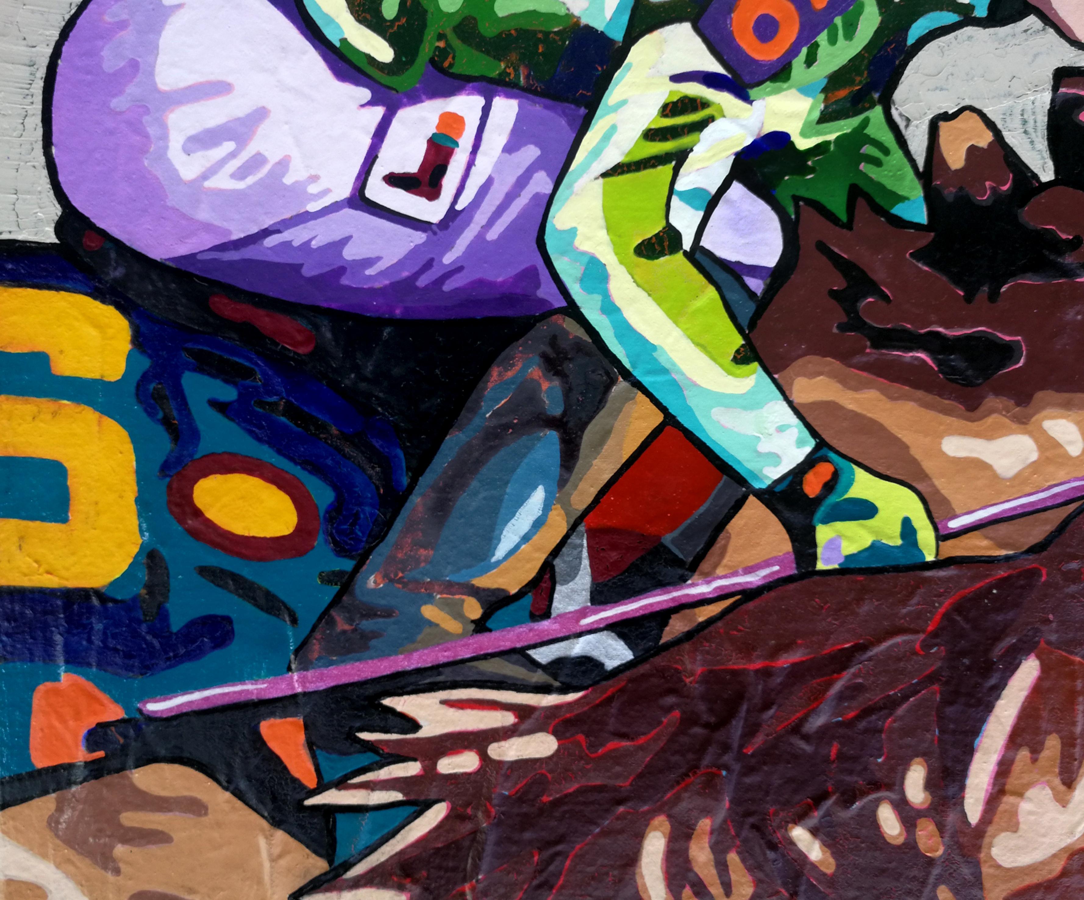 Wild Wildpferde, das Rennen - Gemälde in Braun, Weiß, Orange, Gelb, Grün, Blau und Rosa Grau (Pop-Art), Painting, von Vlado Vesselinov