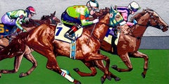 Wild Horses, The Race - Painting Brown White Orange Yellow Green Blue Pink Grey