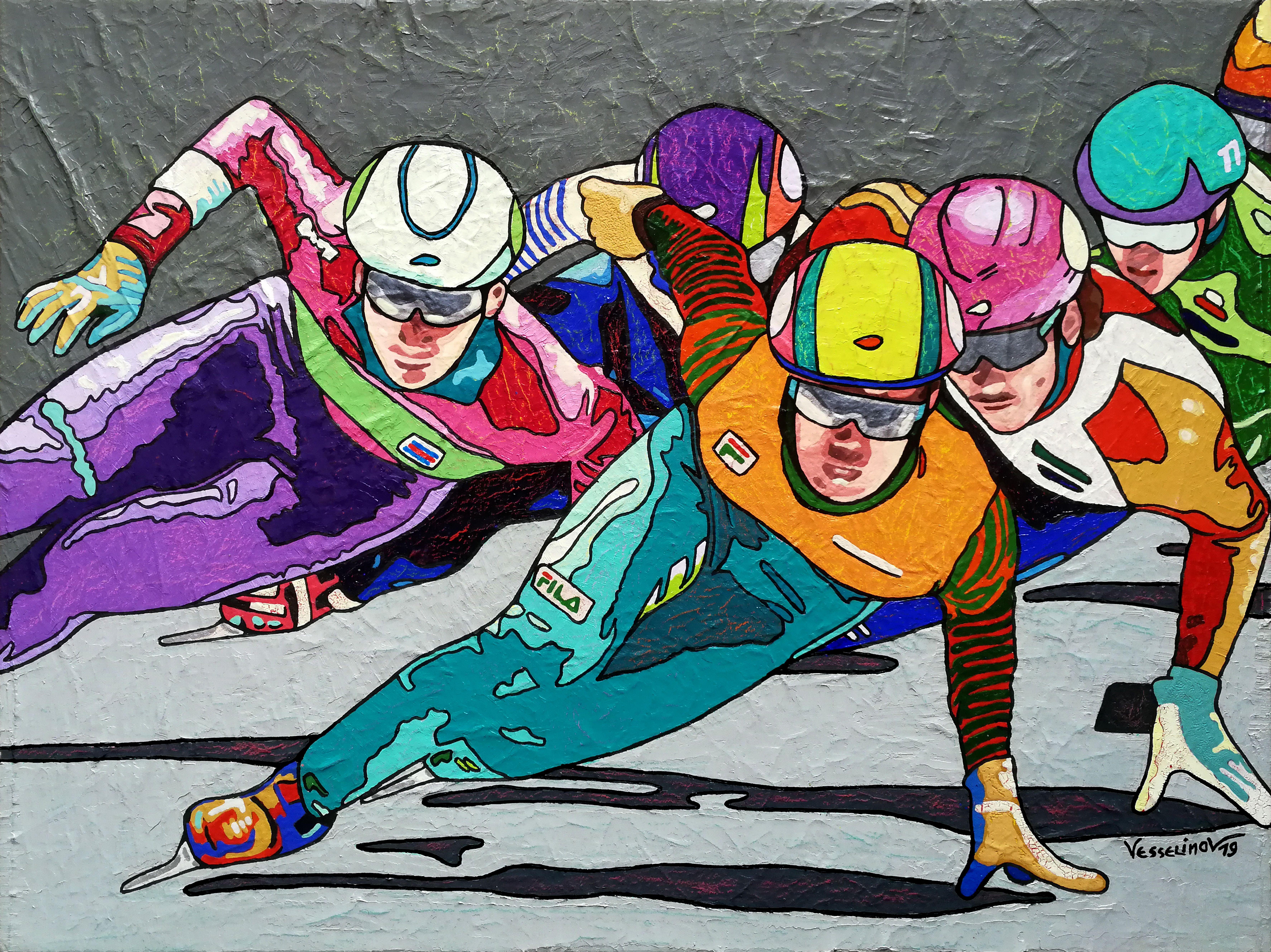 Giochi invernali Il grande finale, Pittura, Olio su tela - Painting di Vlado Vesselinov