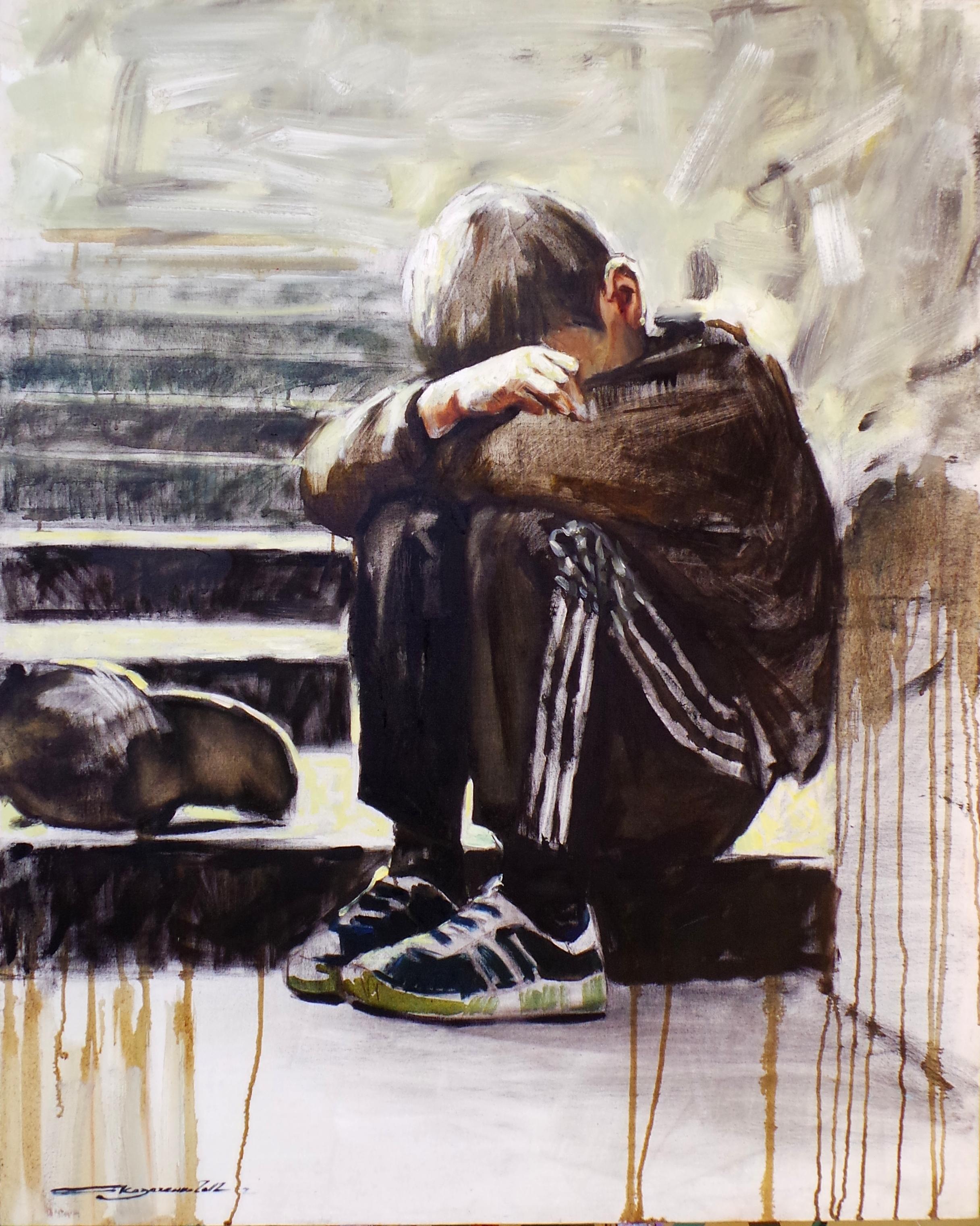 "Sono solo (bambino senza casa)".