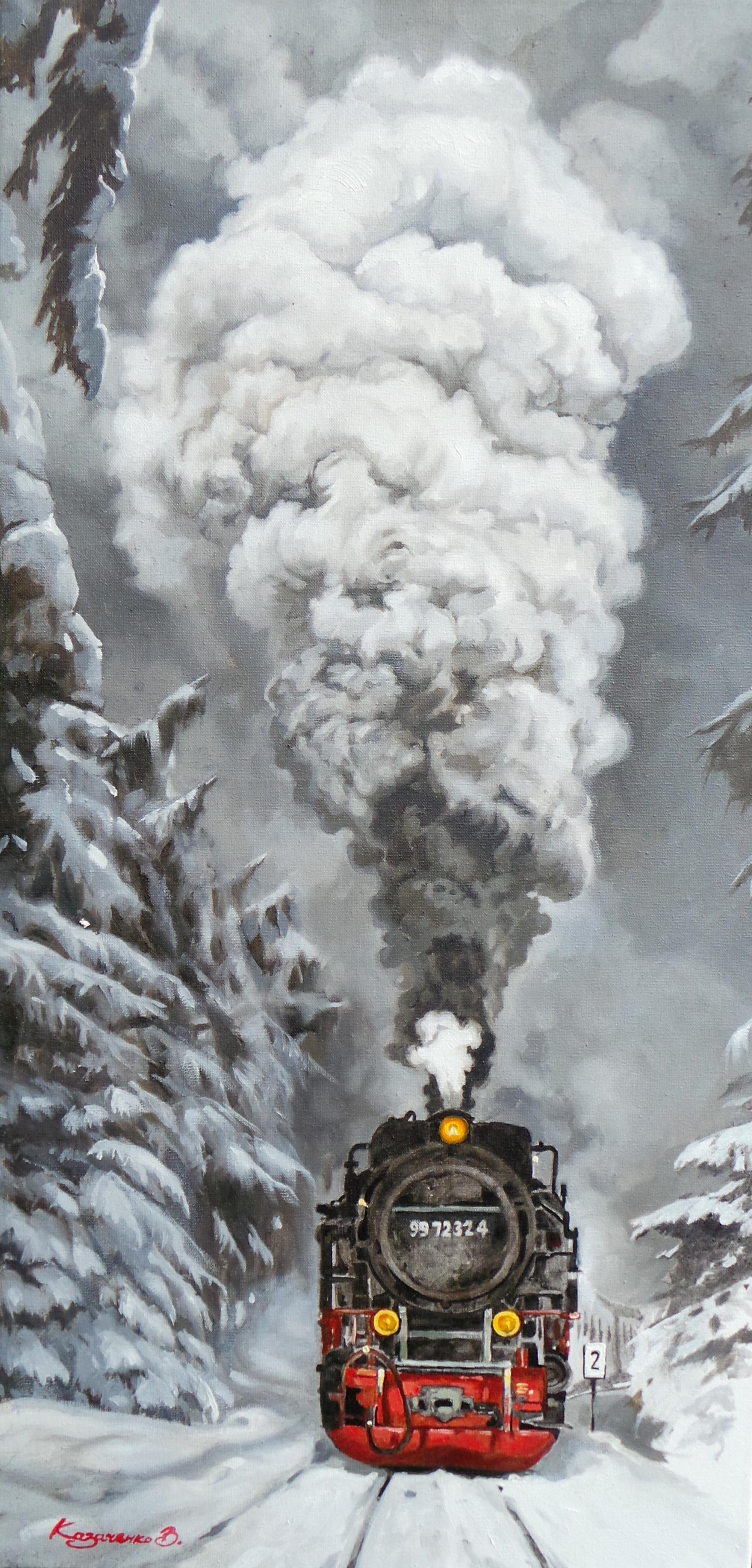 Vladyslav Kazachenko Figurative Painting - "The Polar Express"