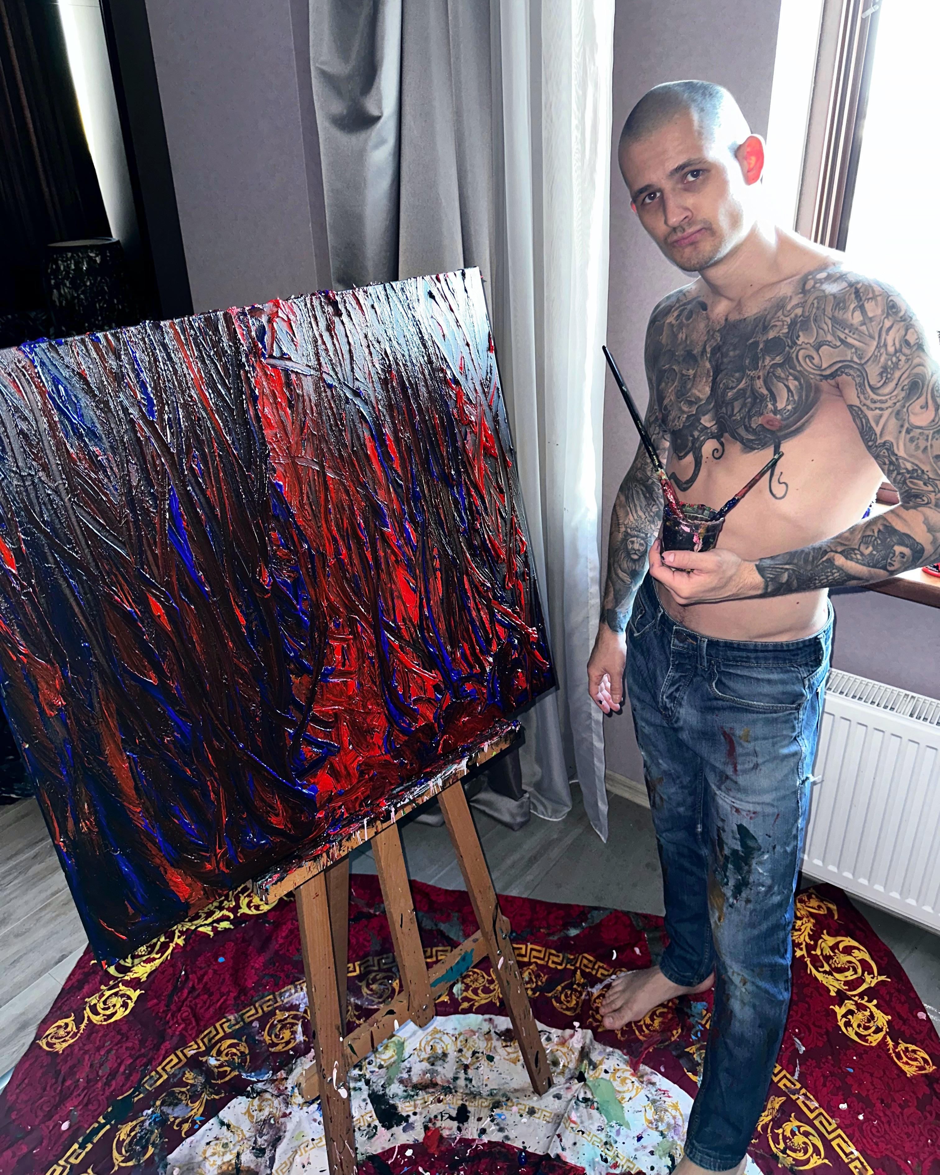 „Erhabenes Metall/Hocker (Doppelseitige Seite)“ (Schwarz), Abstract Painting, von Vladyslav Vladymyrov