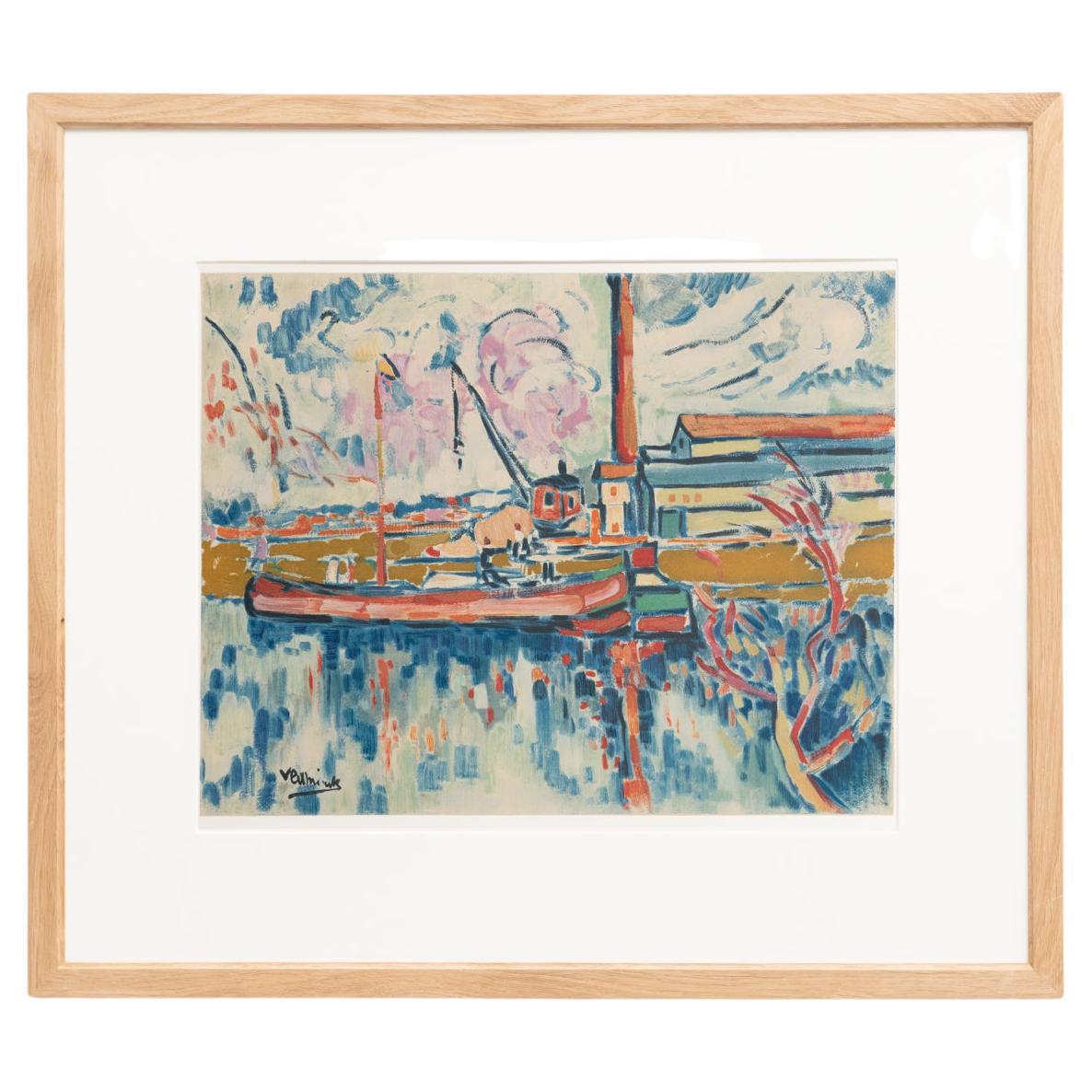 Vlamnick Framed 'Siene a Chatou' Color Lithography, circa 1972 For Sale