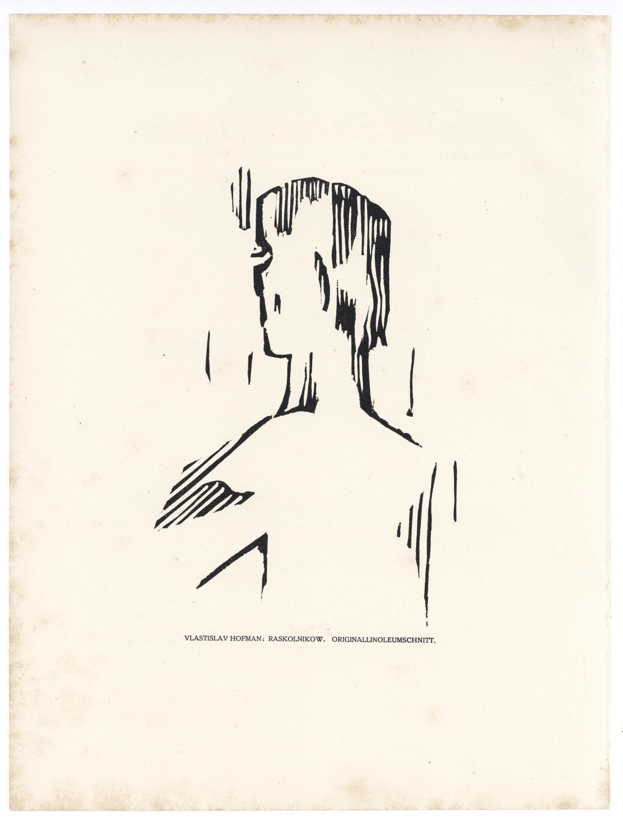 „Raskolnikow“ Original- Linolschnitt (Expressionismus), Print, von Vlastislav Hofman