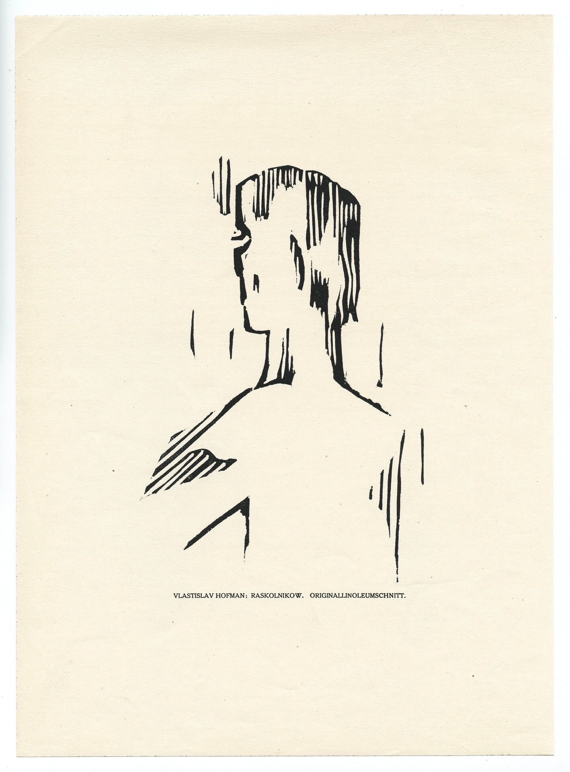 "Raskolnikow" Original-Linolschnitt – Print von Vlastislav Hofman