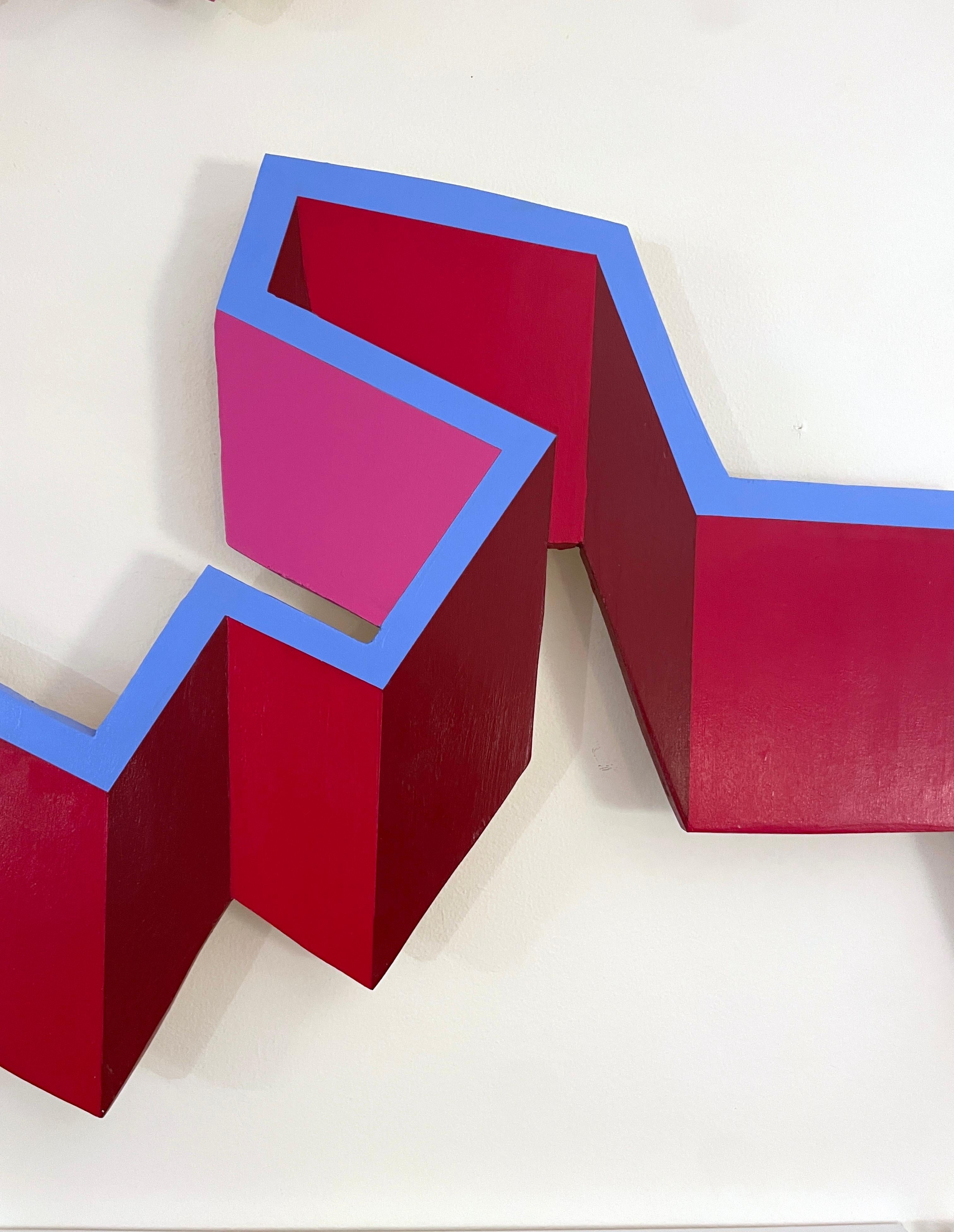 Pink Punk: large abstract geometric wall sculpture painting on shaped wood panel (Abstrakt), Sculpture, von VM Fisk