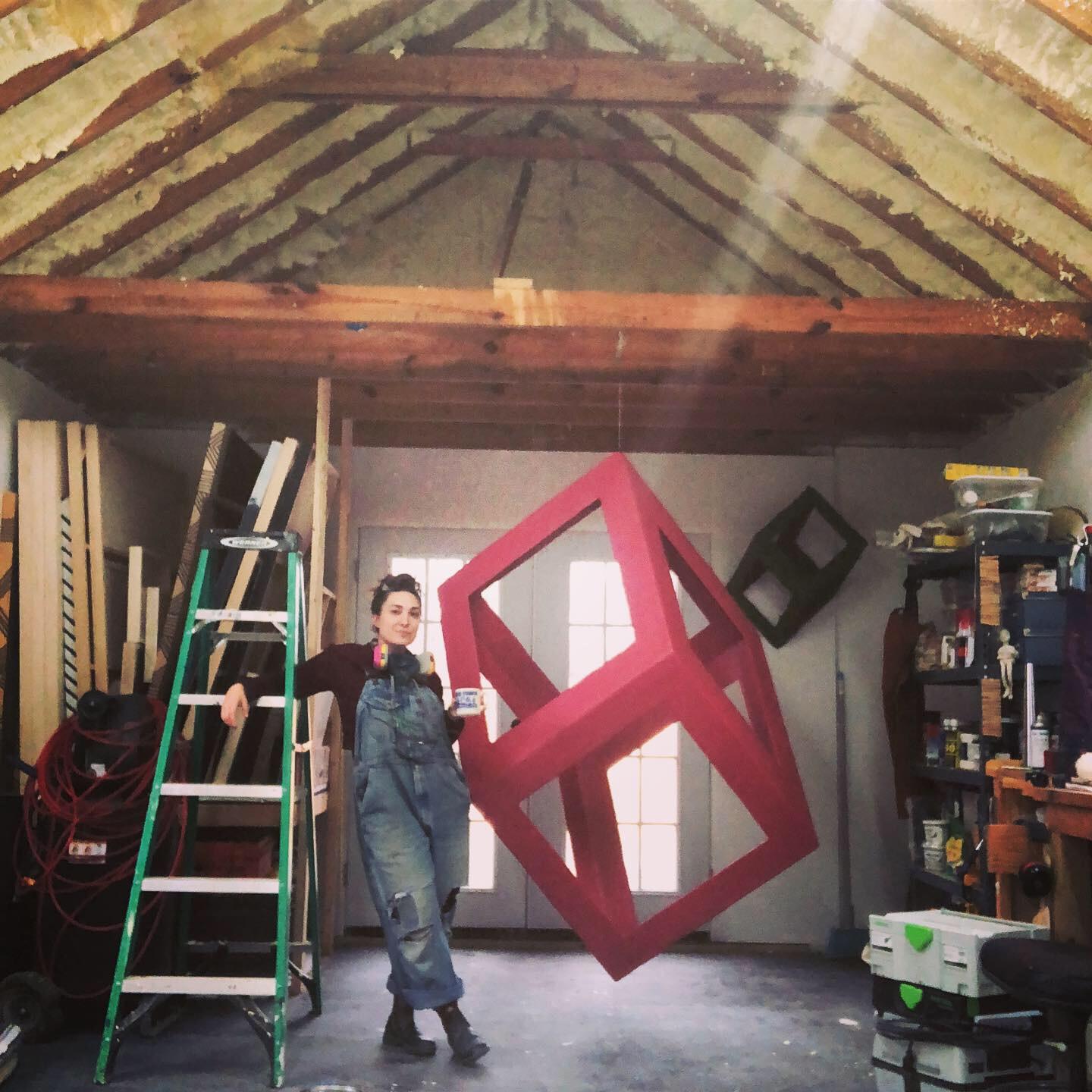 Pink Punk: large abstract geometric wall sculpture painting on shaped wood panel im Angebot 2