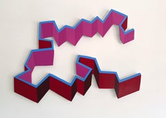 Pink Punk: large abstract geometric wall sculpture painting on shaped wood panel