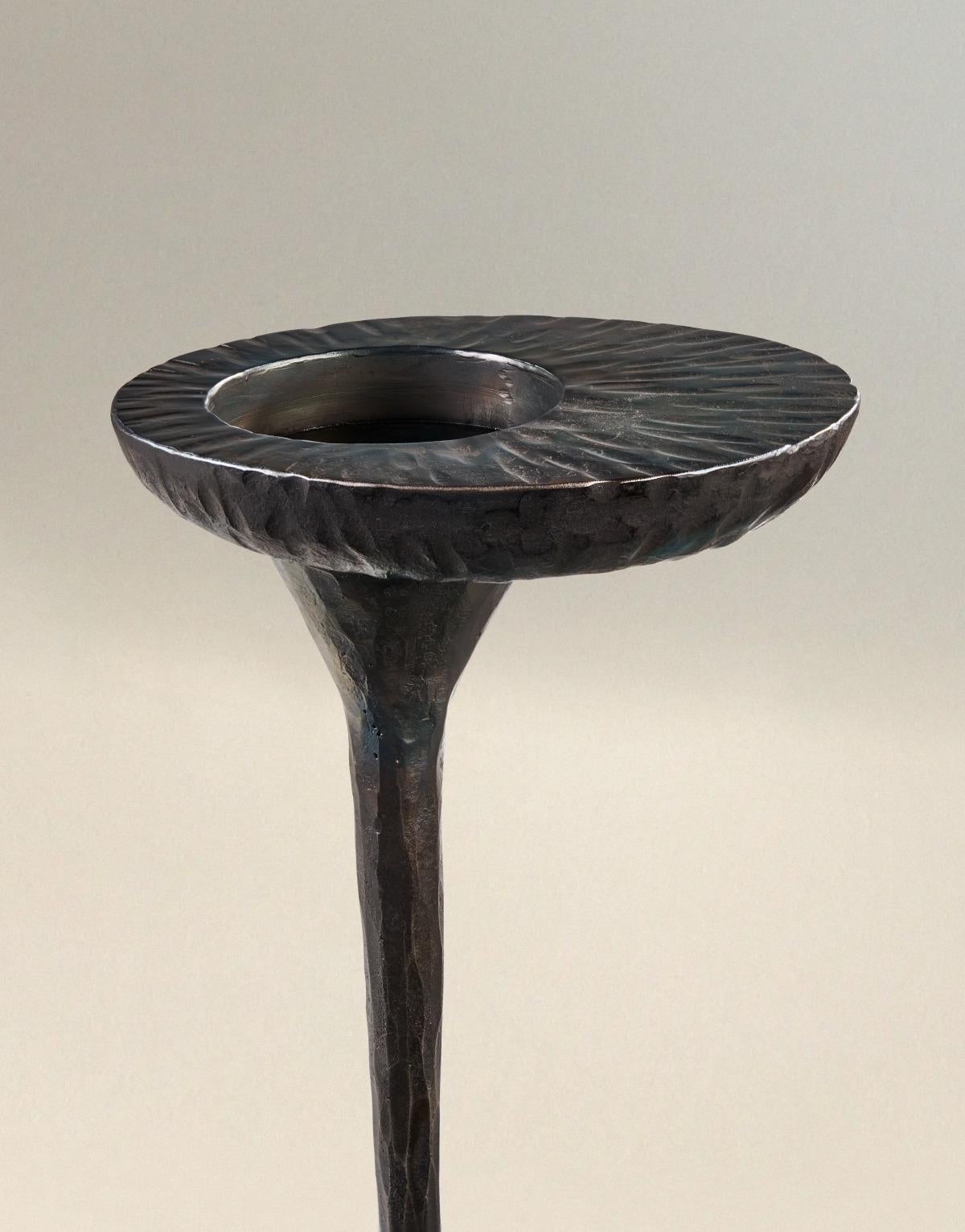 Beatiful and delicate Martini side table, hammered solid black metal oiled finished 8