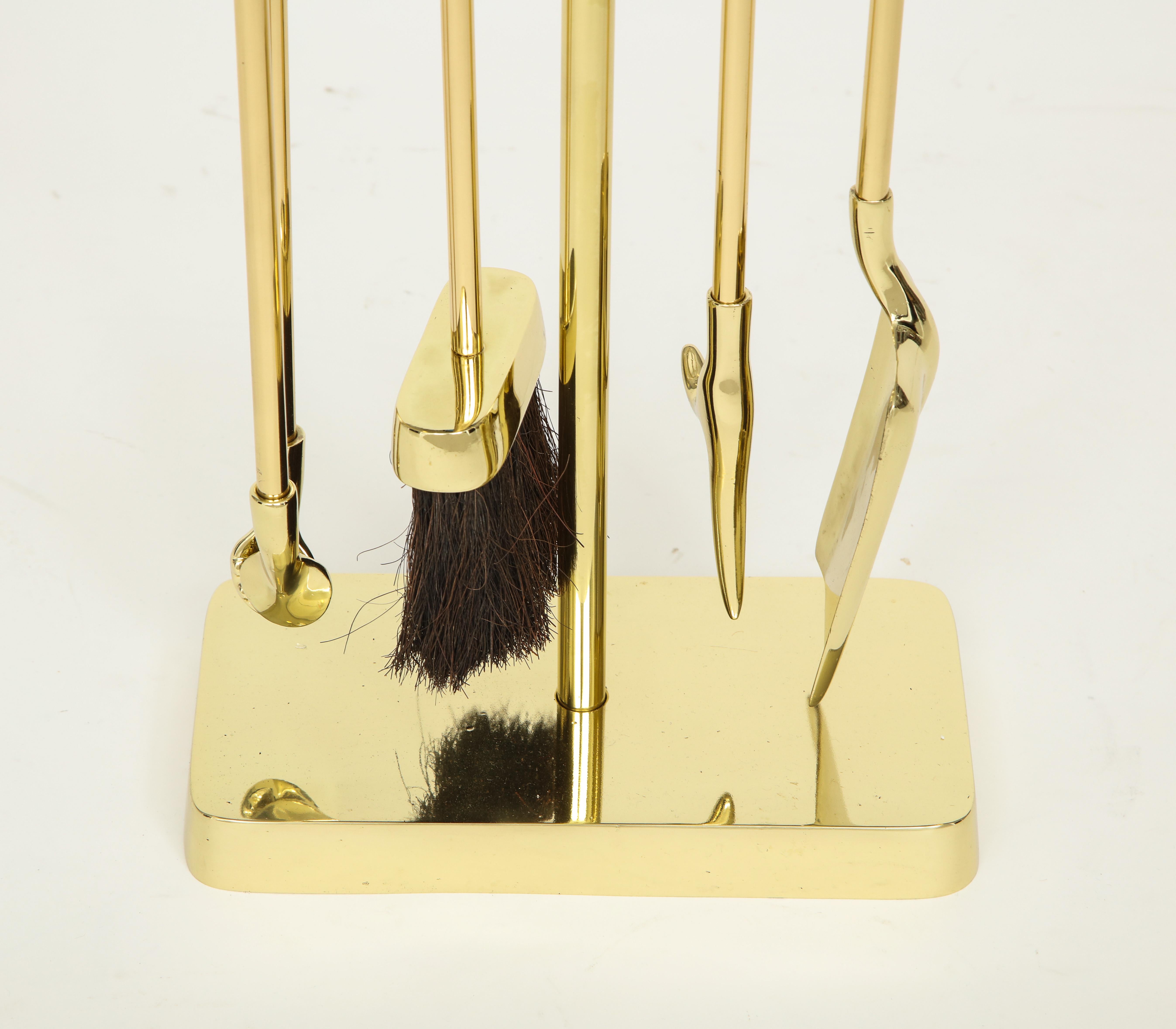 American VMC Modernist Brass Fireplace Tools