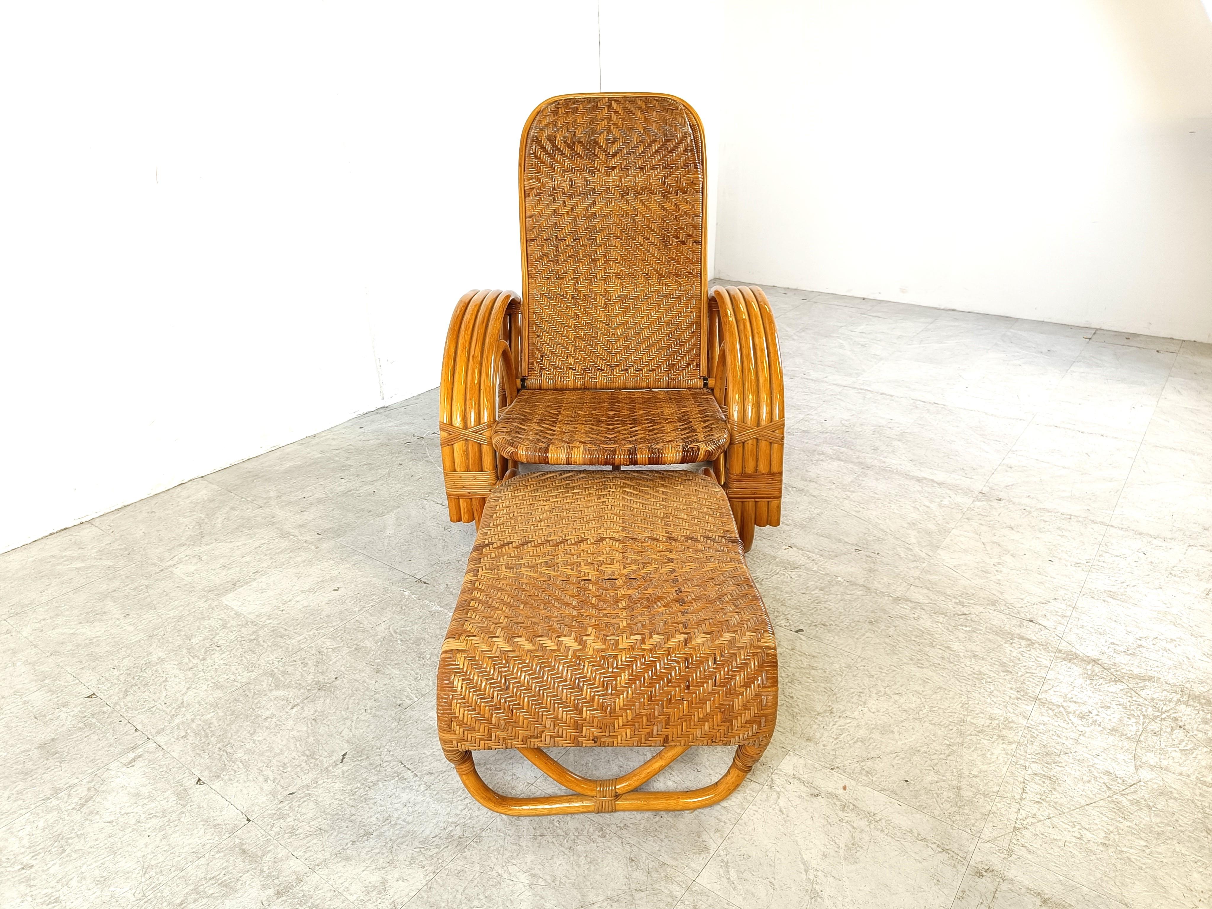 Bohemian Vnitage bamboo chaise longue in the manner of Paul Frankl, 1960s