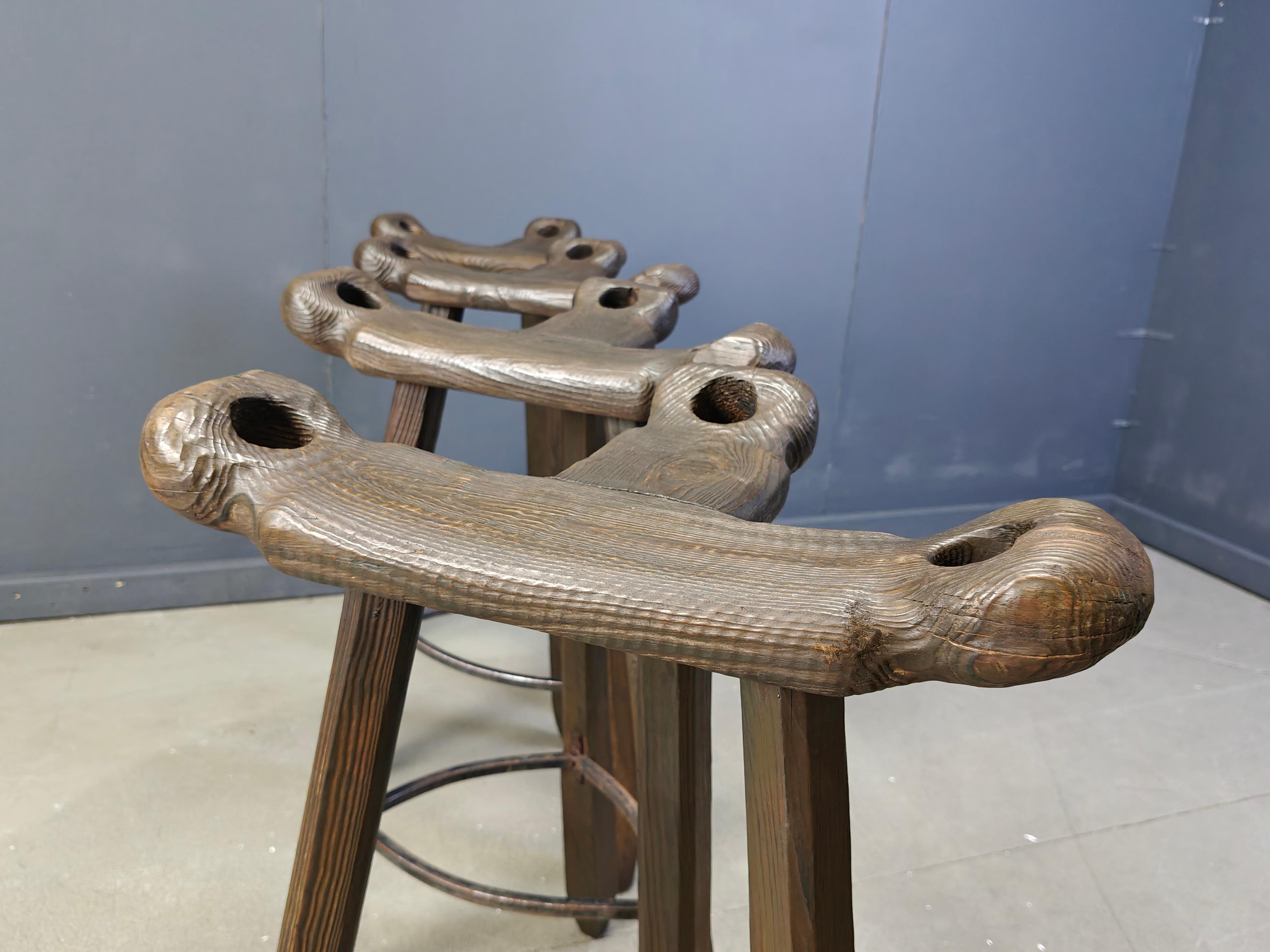 Brutalist Vnitage brutalist bar stools, 1960s - set of 4 For Sale