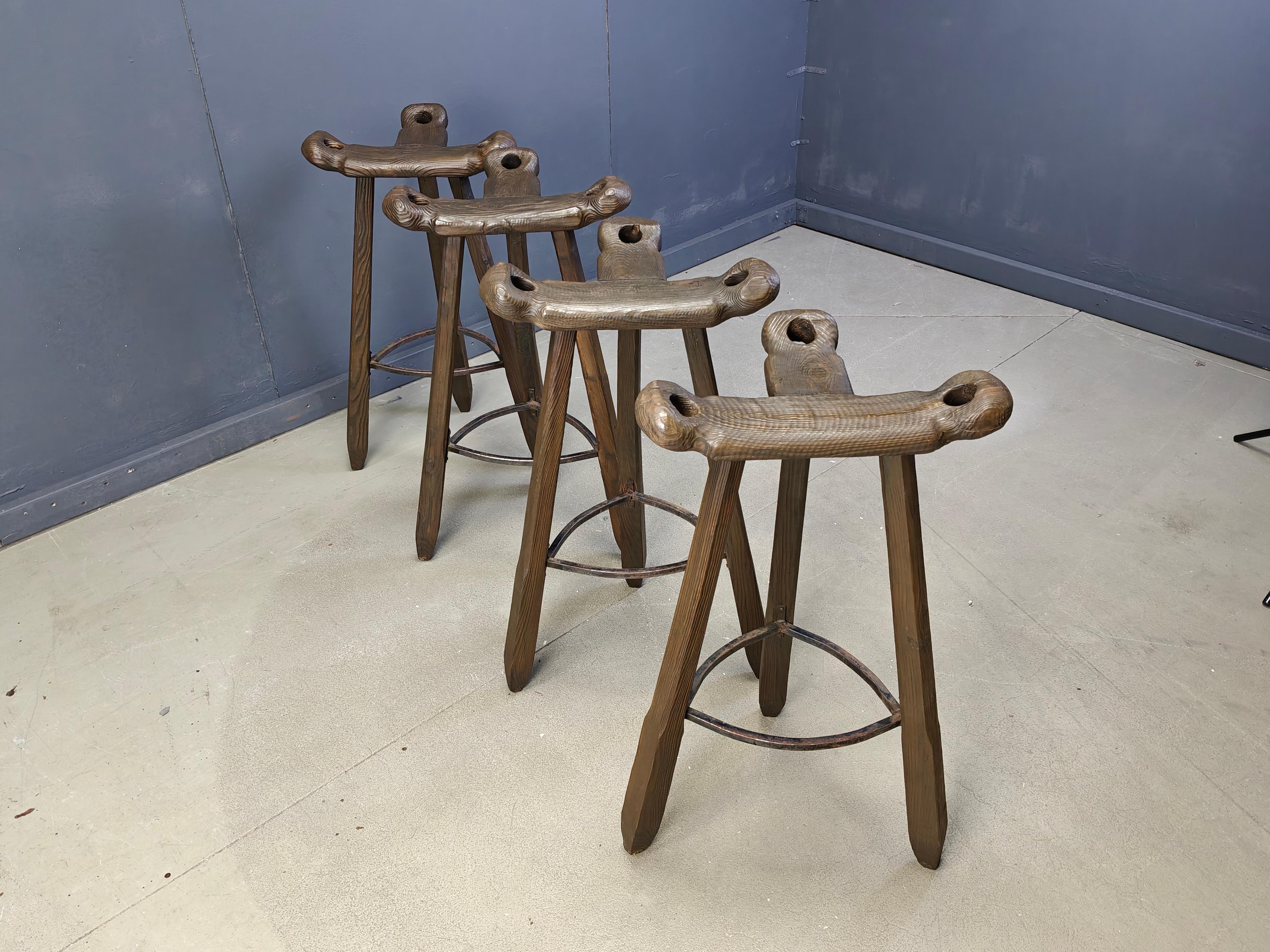 Spanish Vnitage brutalist bar stools, 1960s - set of 4 For Sale