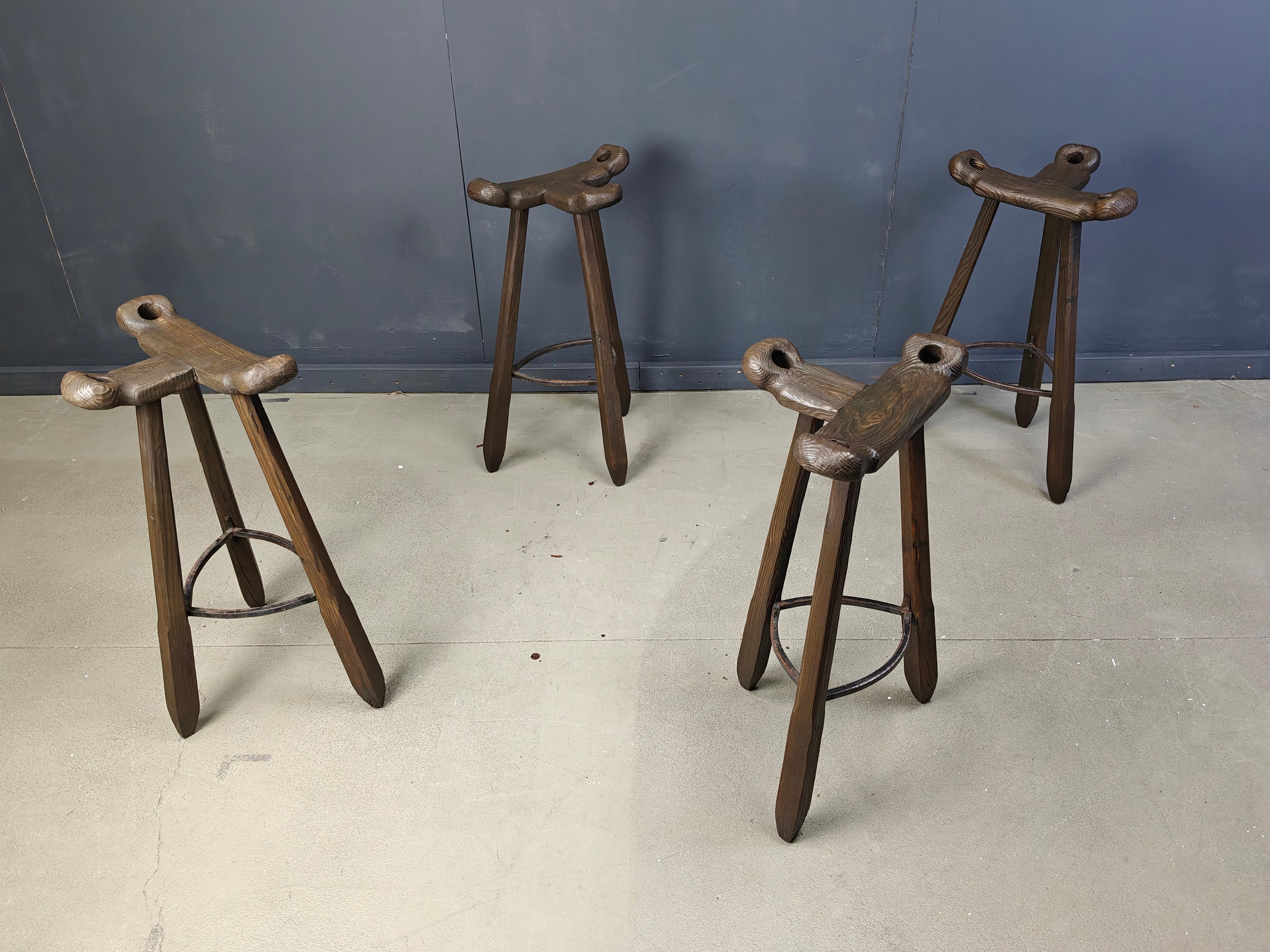 Mid-20th Century Vnitage brutalist bar stools, 1960s - set of 4 For Sale