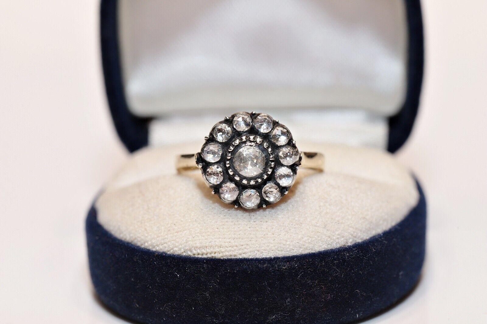 Vıntage Circa 1990s 14k Gold Top Silver Natural Rose Cut Diamond Decorated Ring For Sale 5
