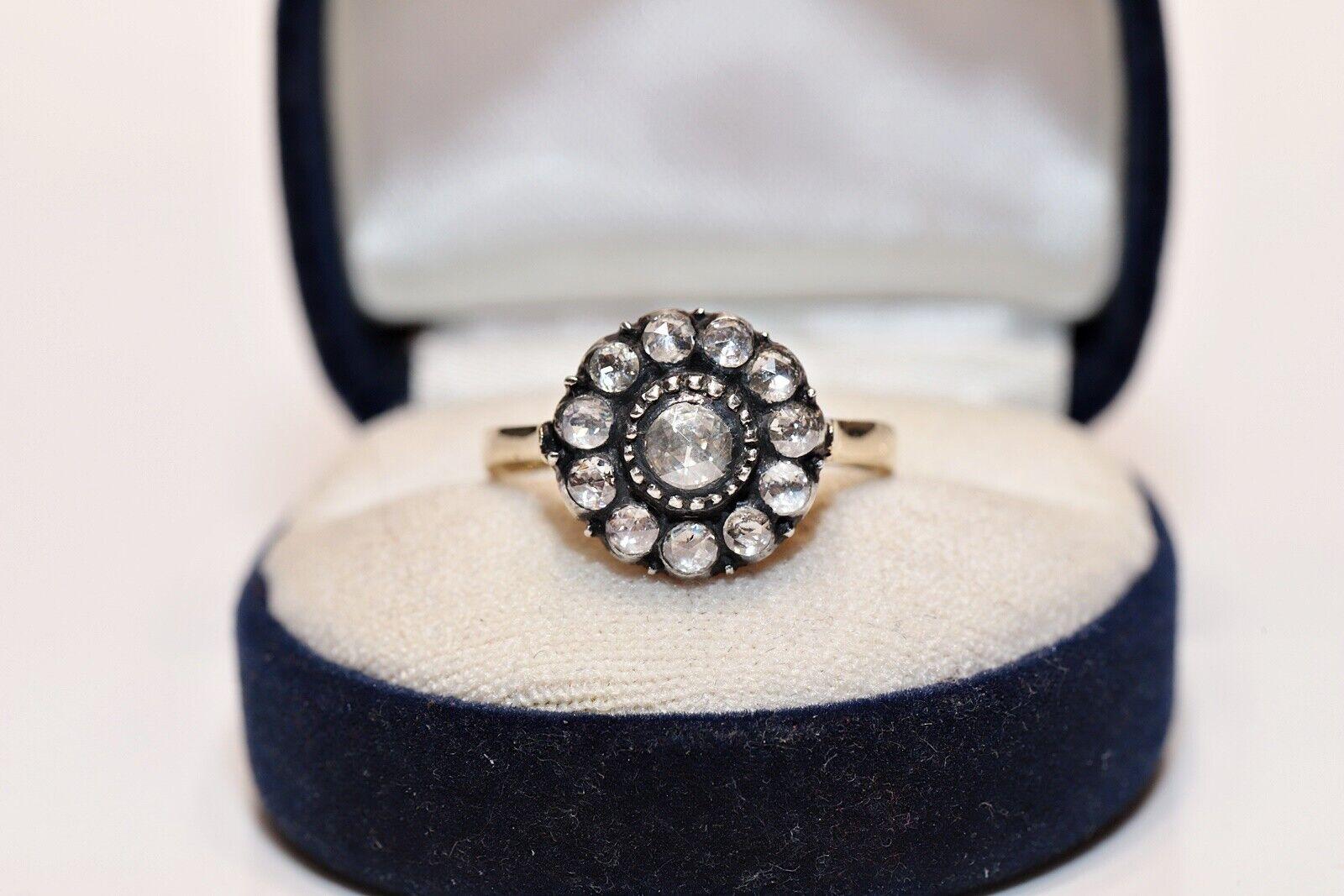 Vıntage Circa 1990er Jahre 14k Gold Top Silber natürlichen Rosenschliff Diamant verziert Ring im Angebot 5