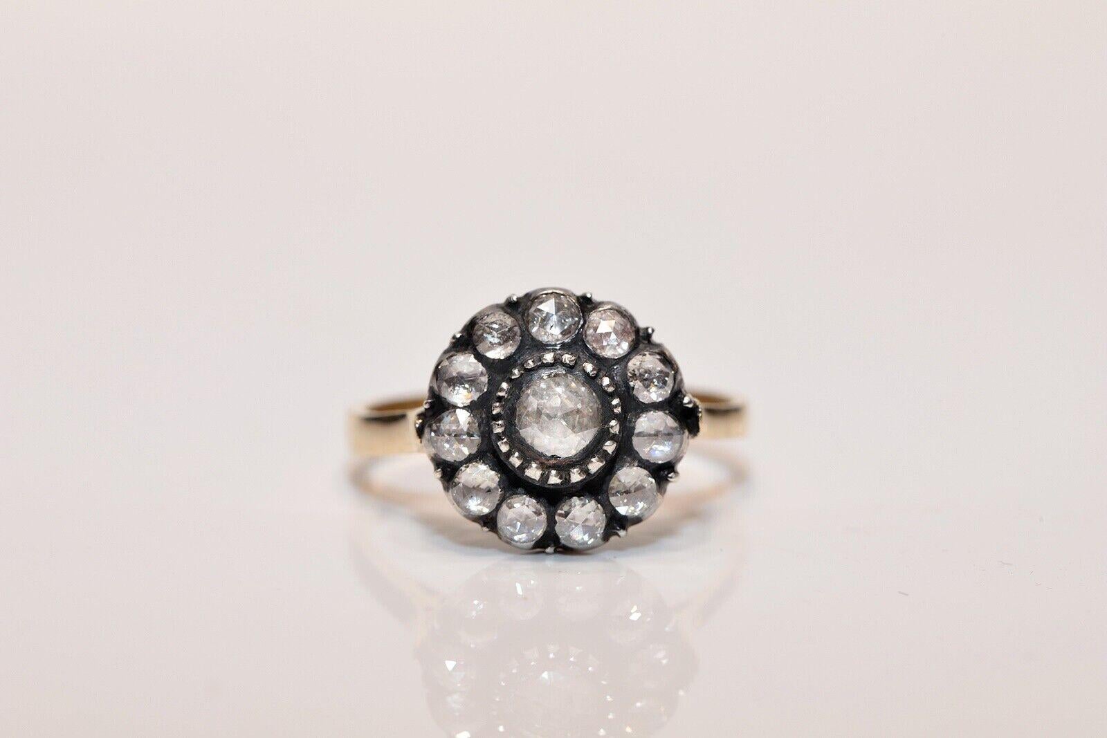 Vıntage Circa 1990er Jahre 14k Gold Top Silber natürlichen Rosenschliff Diamant verziert Ring im Angebot 7
