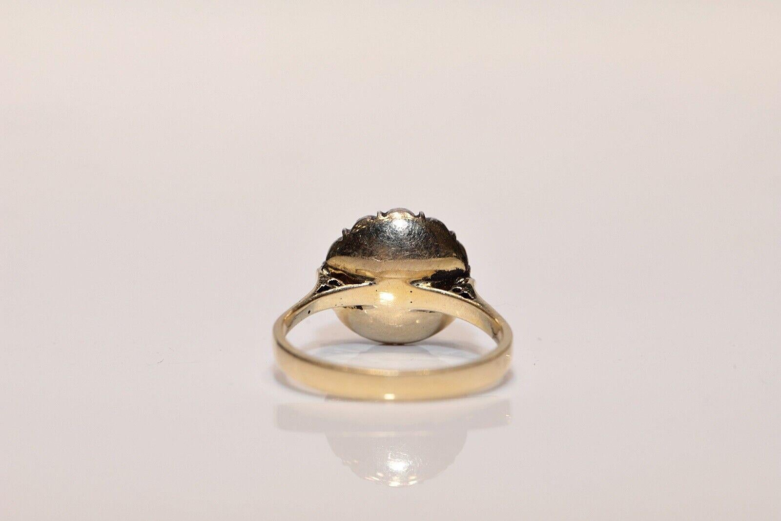 Vıntage Circa 1990s 14k Gold Top Silver Natural Rose Cut Diamond Decorated Ring In Good Condition For Sale In Fatih/İstanbul, 34