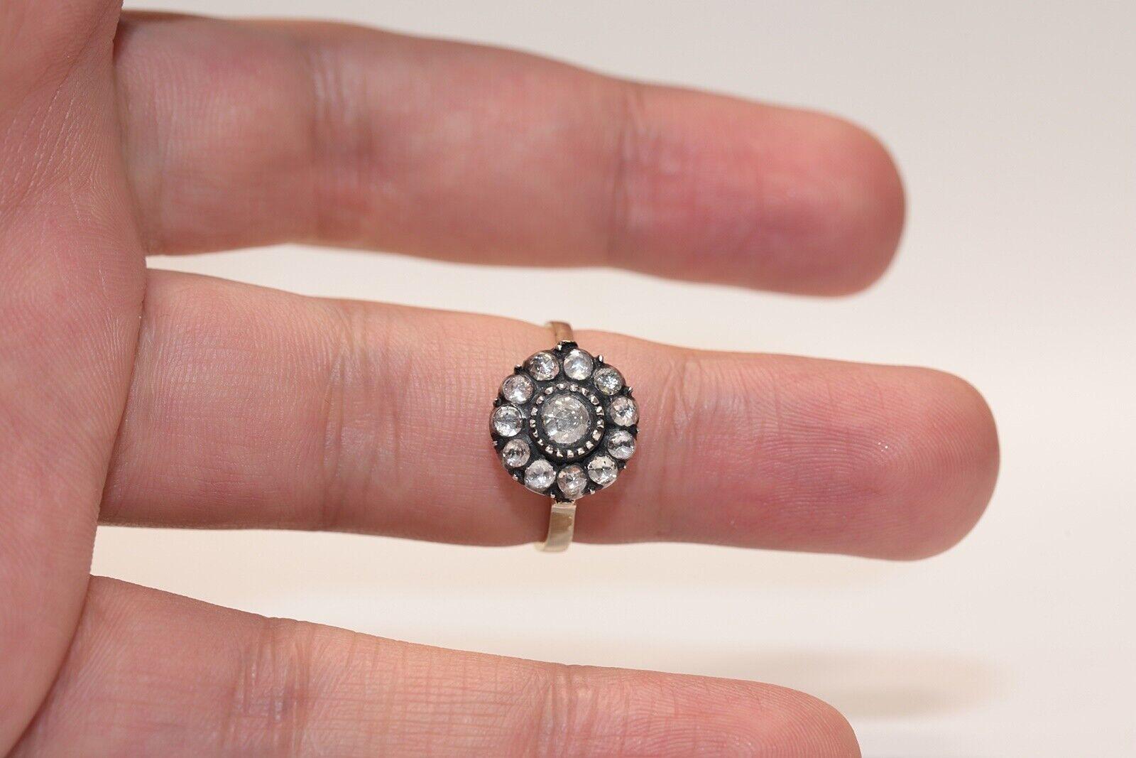 Vıntage Circa 1990er Jahre 14k Gold Top Silber natürlichen Rosenschliff Diamant verziert Ring im Angebot 1