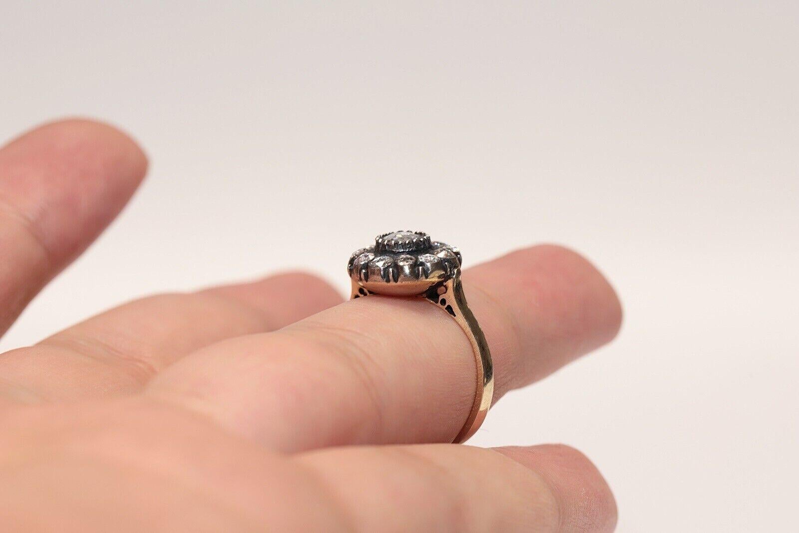 Vıntage Circa 1990er Jahre 14k Gold Top Silber natürlichen Rosenschliff Diamant verziert Ring im Angebot 2