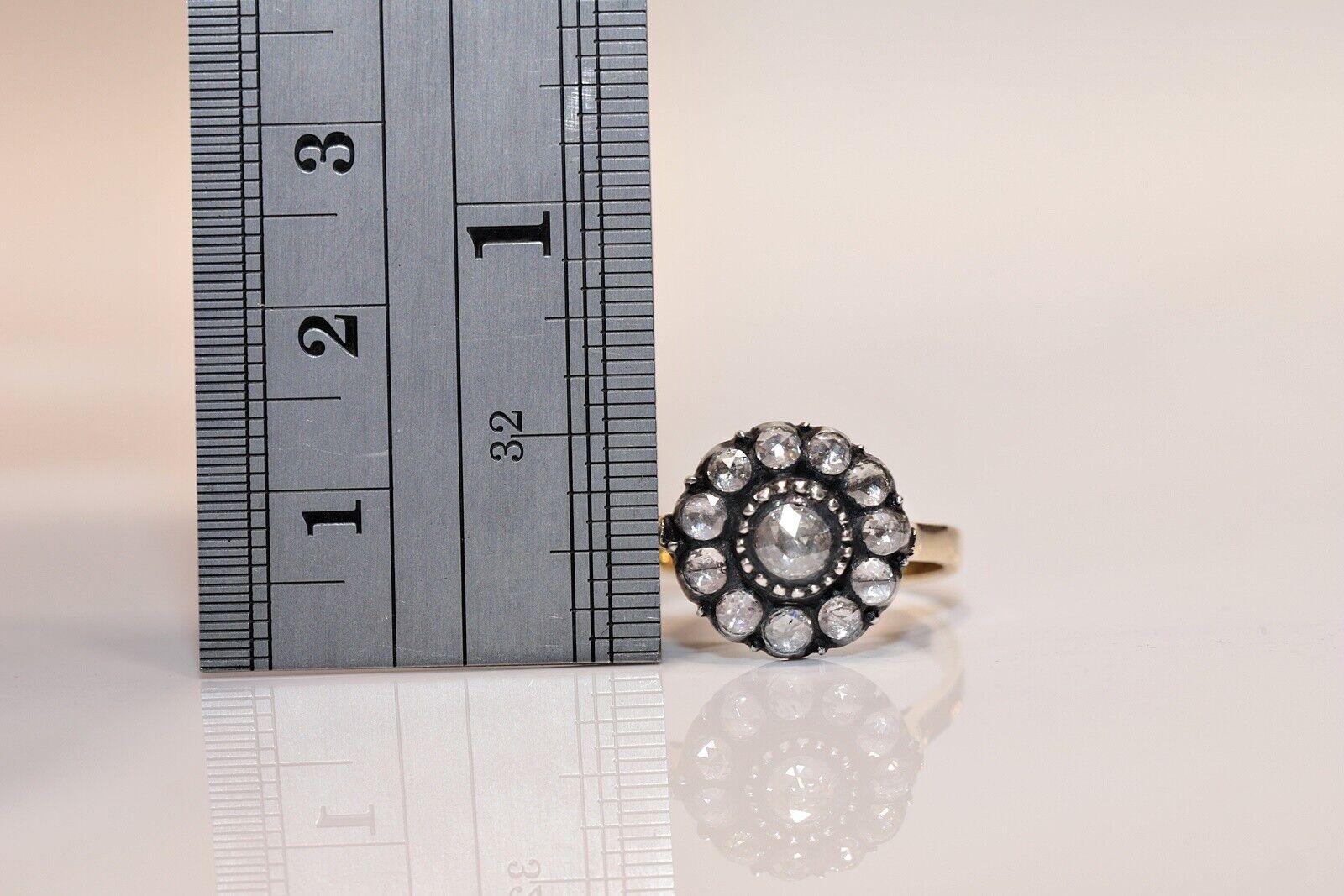 Vıntage Circa 1990er Jahre 14k Gold Top Silber natürlichen Rosenschliff Diamant verziert Ring im Angebot 3