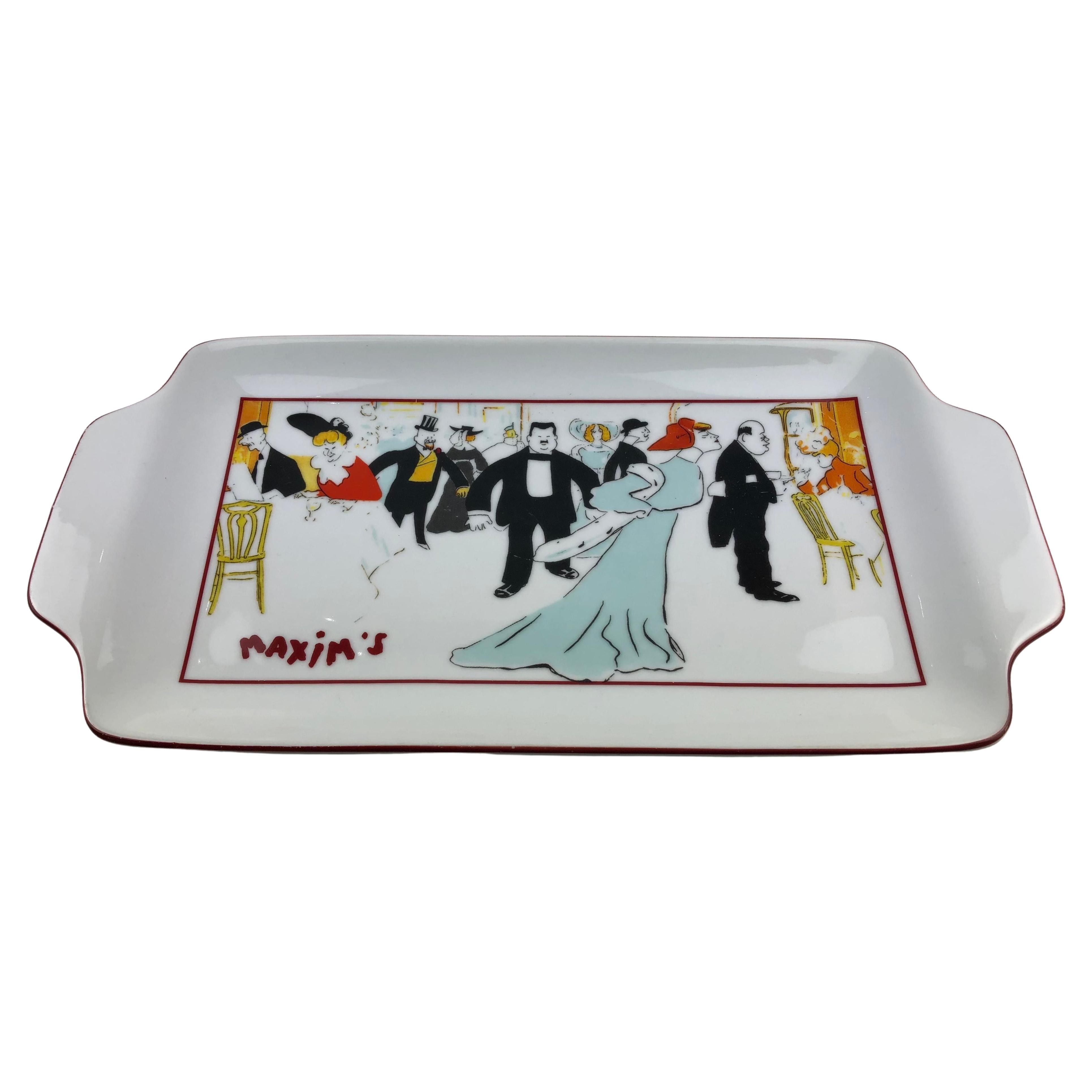 Vintage Glazed Porcelain Tray or Dish from Maxim's Paris France For Sale