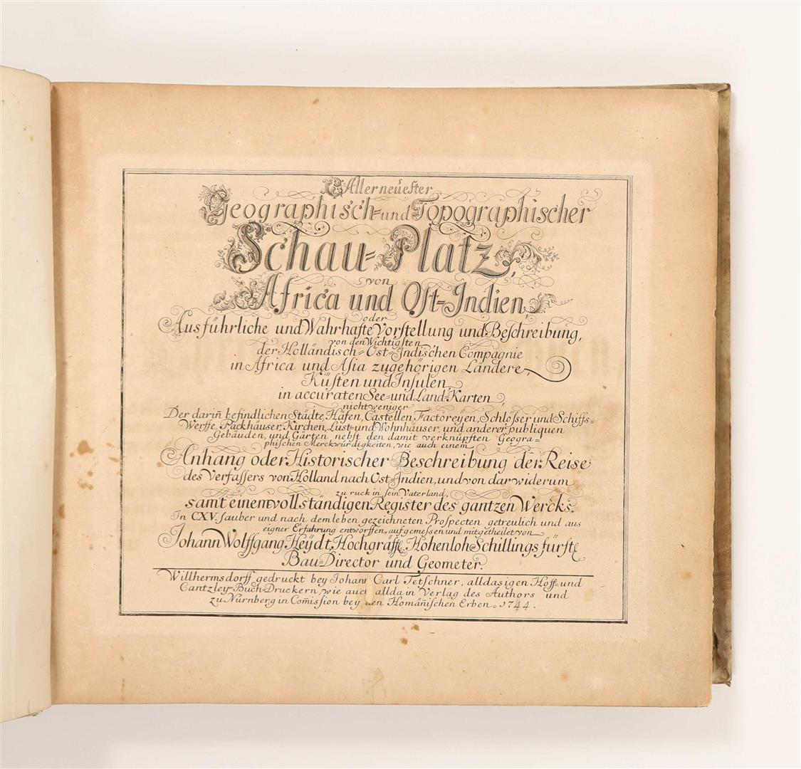 Allemand Atlas VOC de l'Afrique et des Indes orientales par J.W. Heydt, Homann Heirs, 1744 en vente