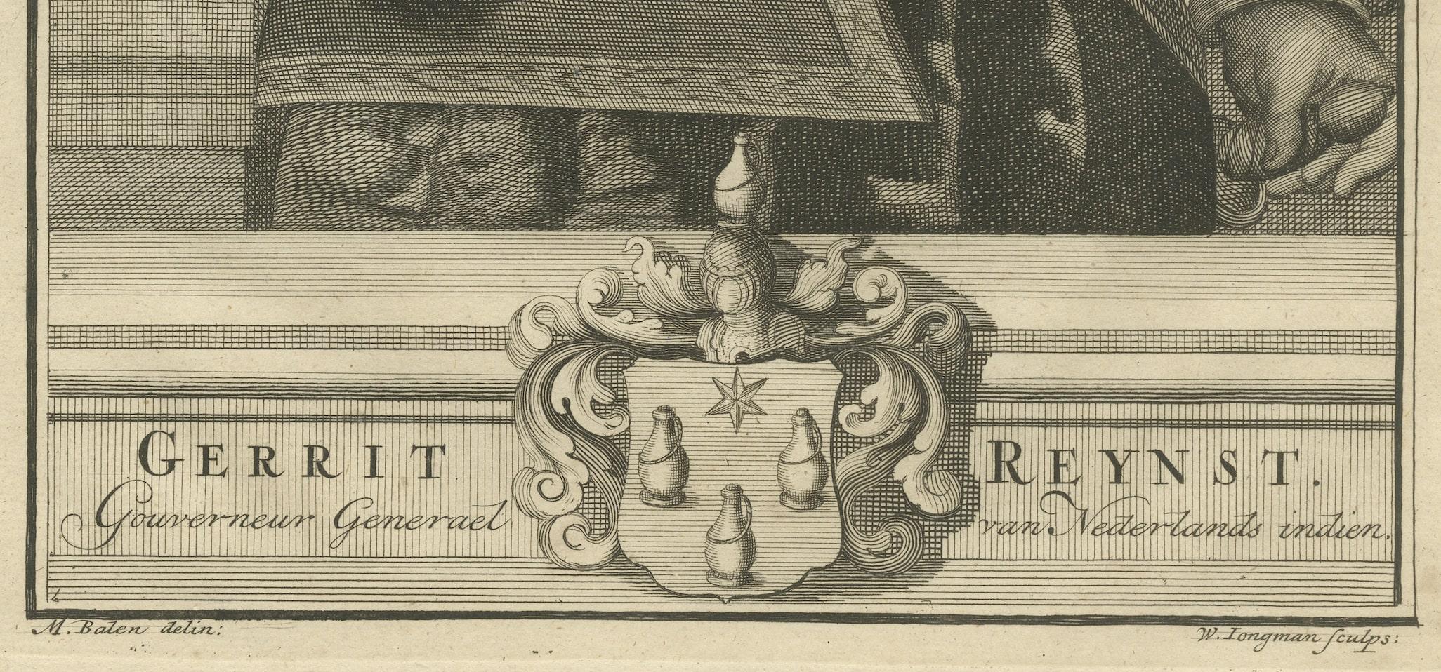 Engraved VOC Governor Gerrit Reynst: A Dutch Master of Colonial Trade - 1724 Engraving For Sale