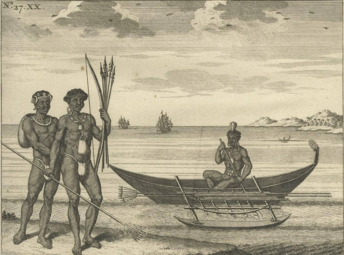 VOC Ships, Native People & Coastal Views of Islands near Papua New Guinea, 1726