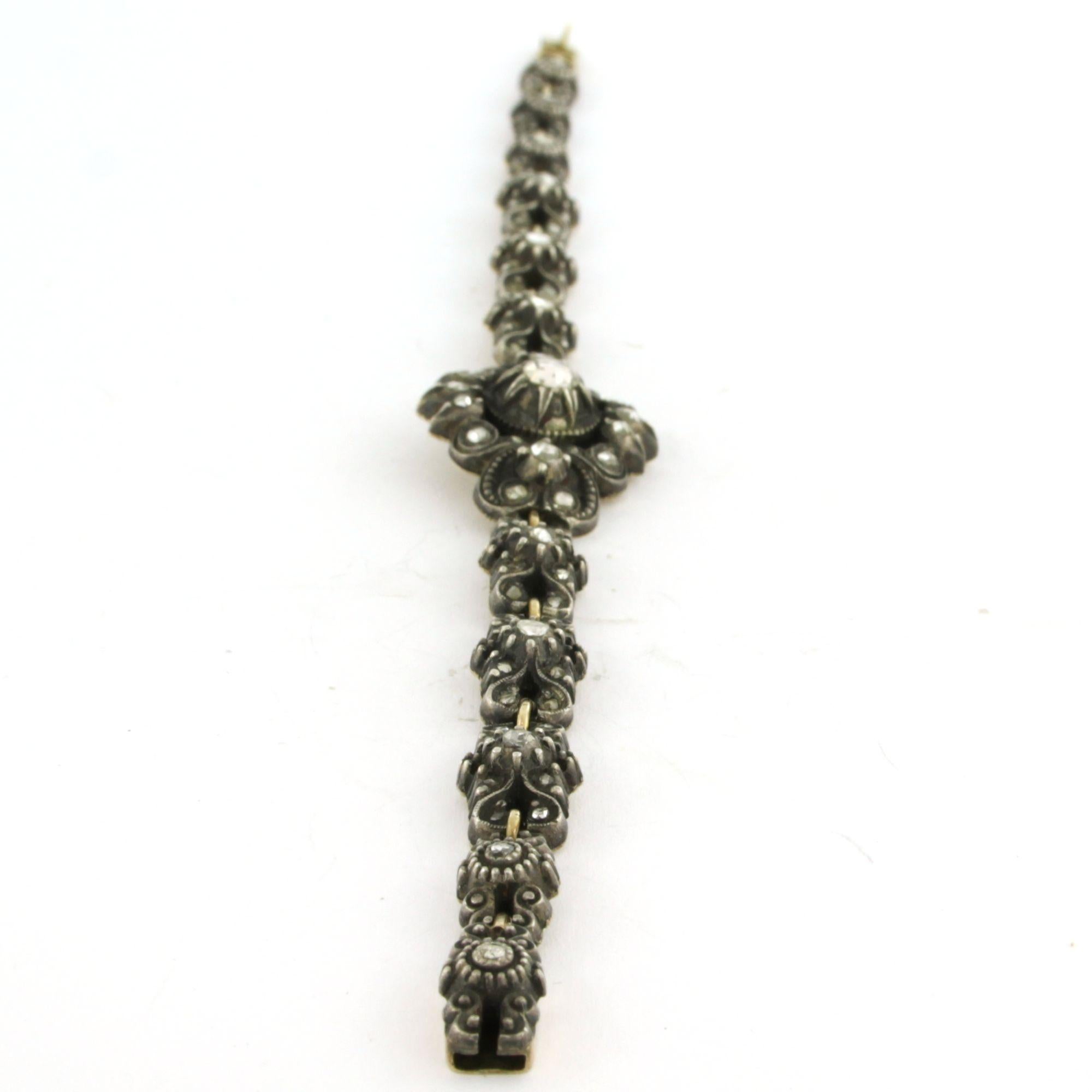 Pulsera voctoriana con diamantes talla rosa de hasta 0,50 ct Oro de 14 quilates y plata Corte rosa en venta