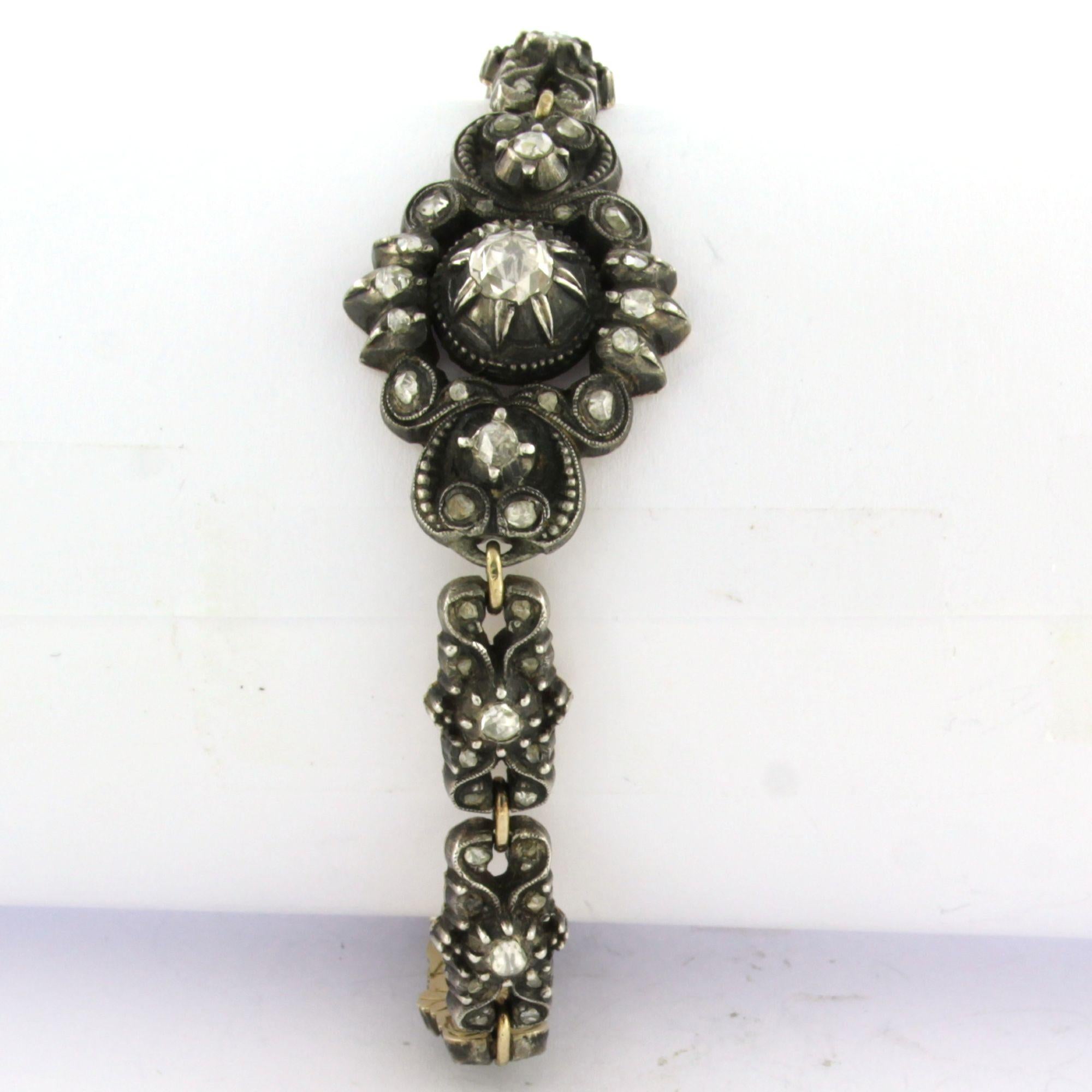 Pulsera voctoriana con diamantes talla rosa de hasta 0,50 ct Oro de 14 quilates y plata en Excelente estado para la venta en The Hague, ZH