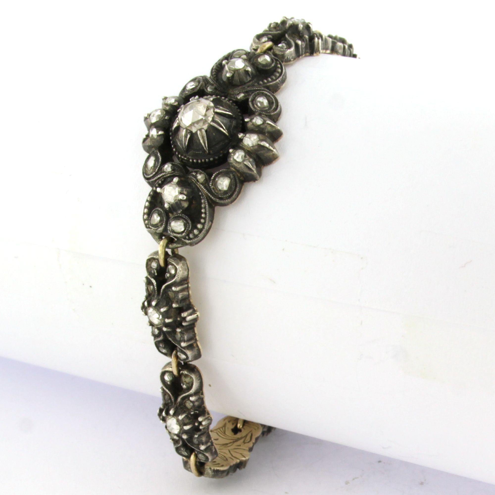 Pulsera voctoriana con diamantes talla rosa de hasta 0,50 ct Oro de 14 quilates y plata en venta 1