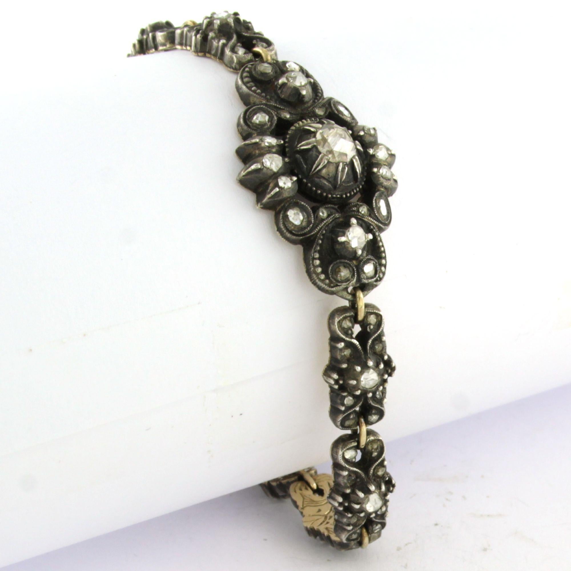 Pulsera voctoriana con diamantes talla rosa de hasta 0,50 ct Oro de 14 quilates y plata en venta 2