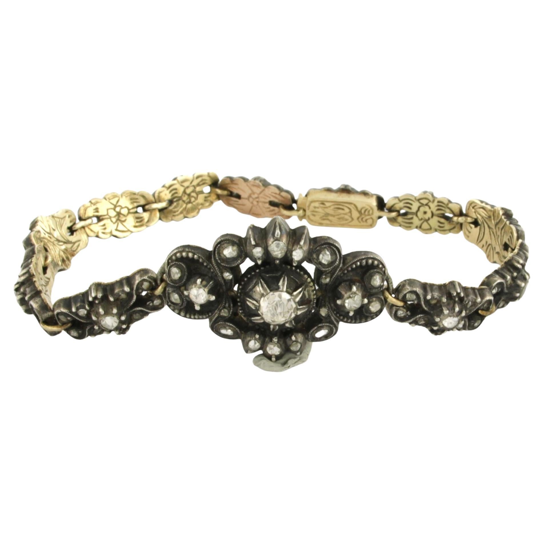Voctorian bracelet with rose cut diamonds up to 0.50ct 14k gold and silver