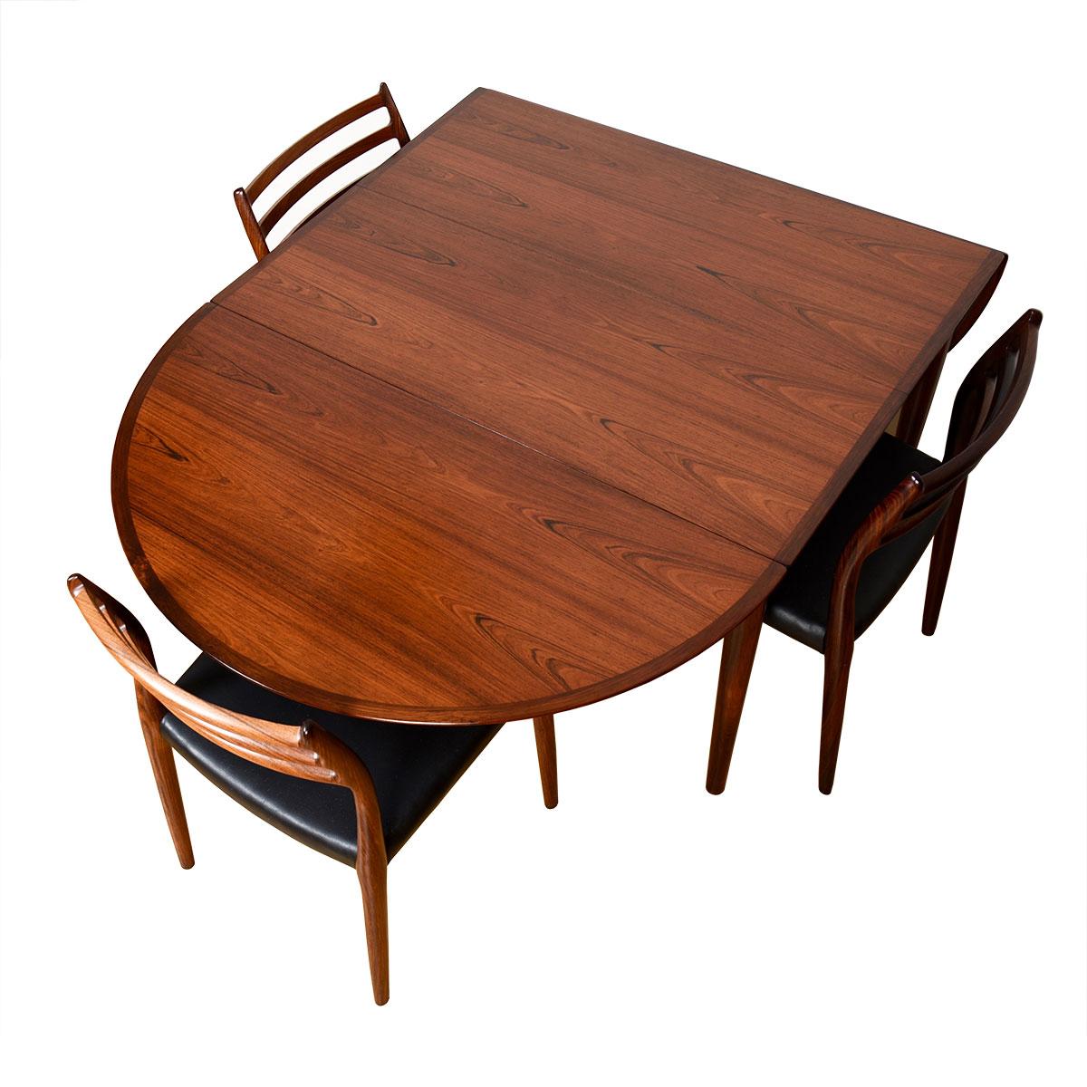 Mid-Century Modern Vodder Danish Rosewood Dining Table with Removable Drop Leaves + Middle Leaf