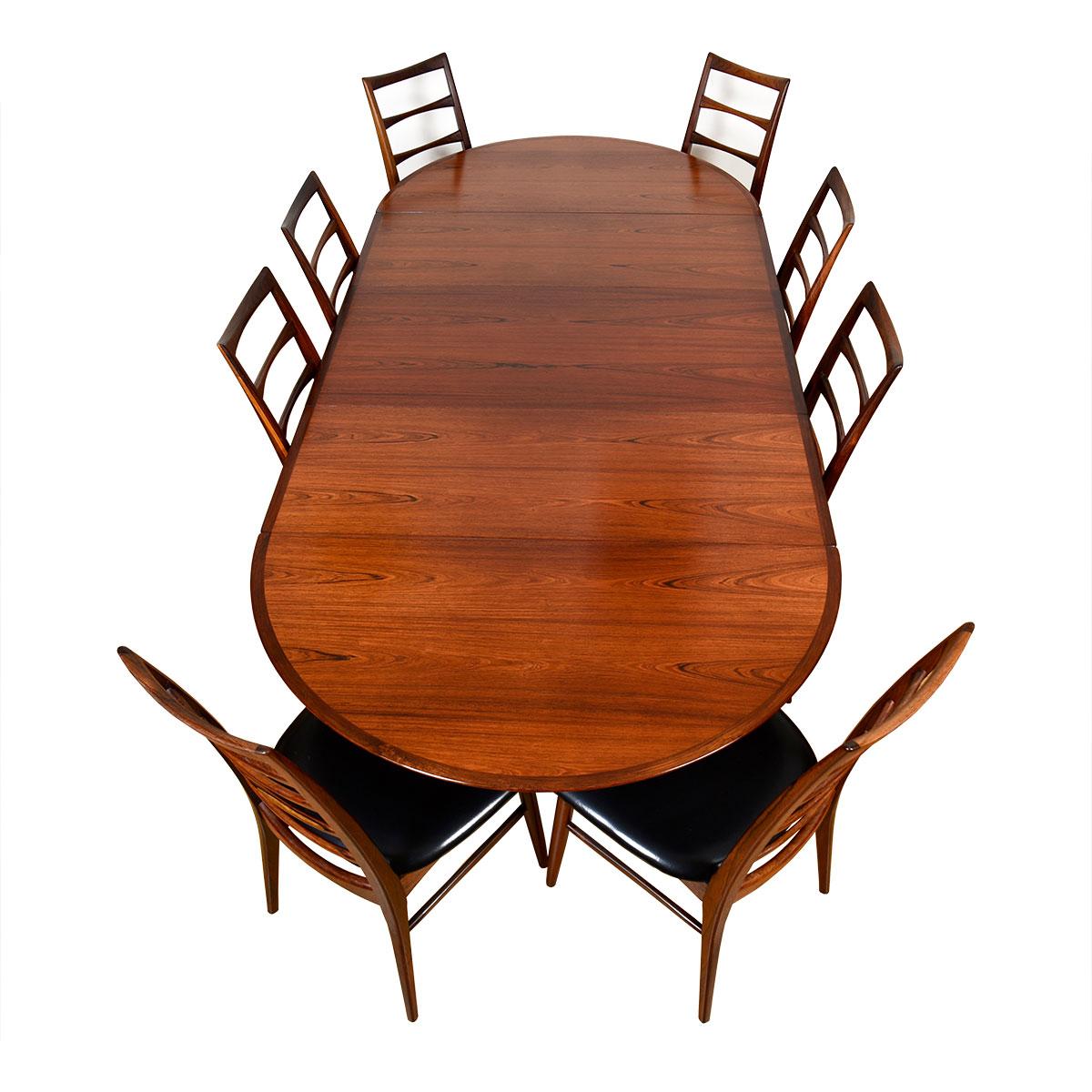20th Century Vodder Danish Rosewood Dining Table with Removable Drop Leaves + Middle Leaf