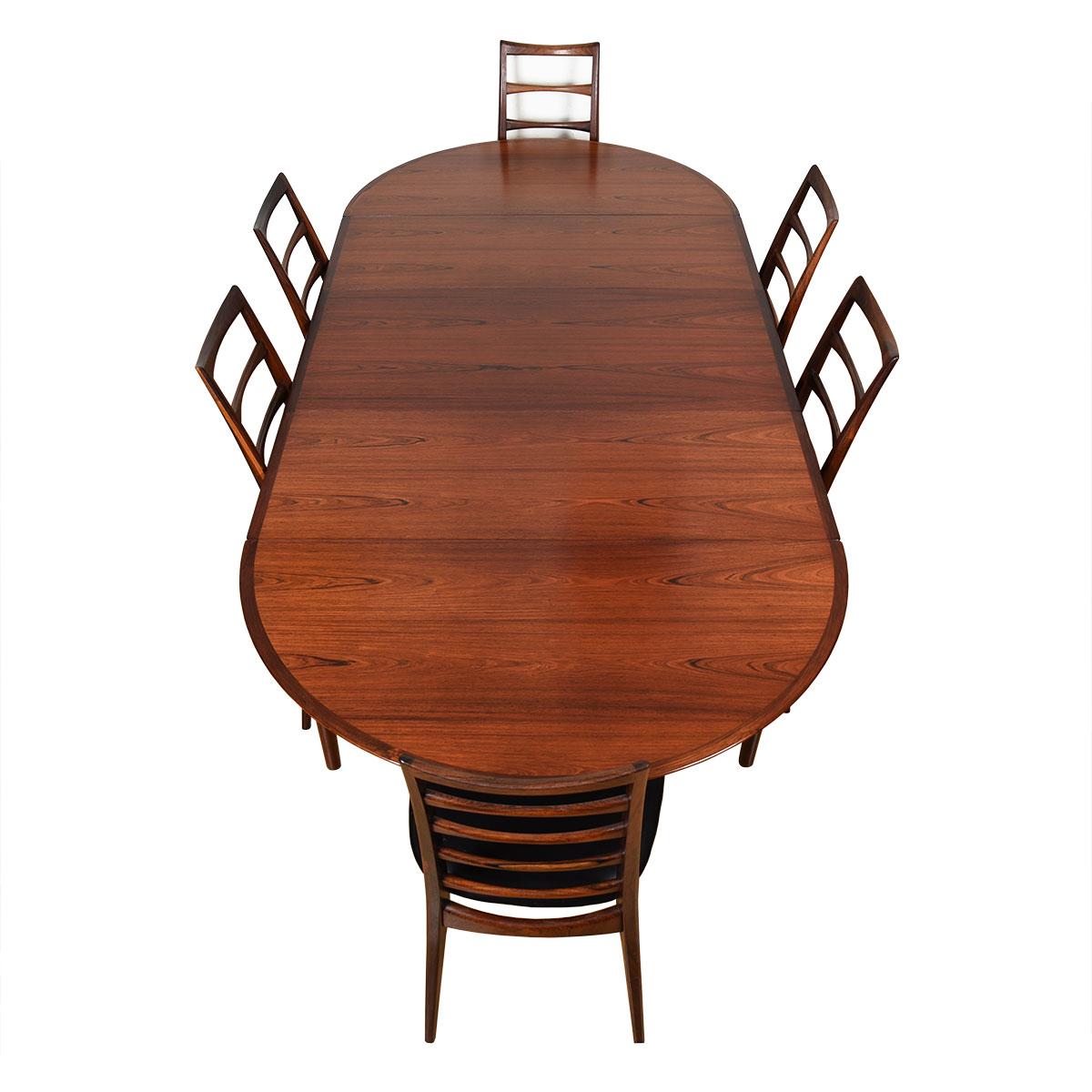 Vodder Danish Rosewood Dining Table with Removable Drop Leaves + Middle Leaf For Sale 1