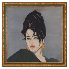 Vogel Signed Huge Art Deco Portrait Oil Painting