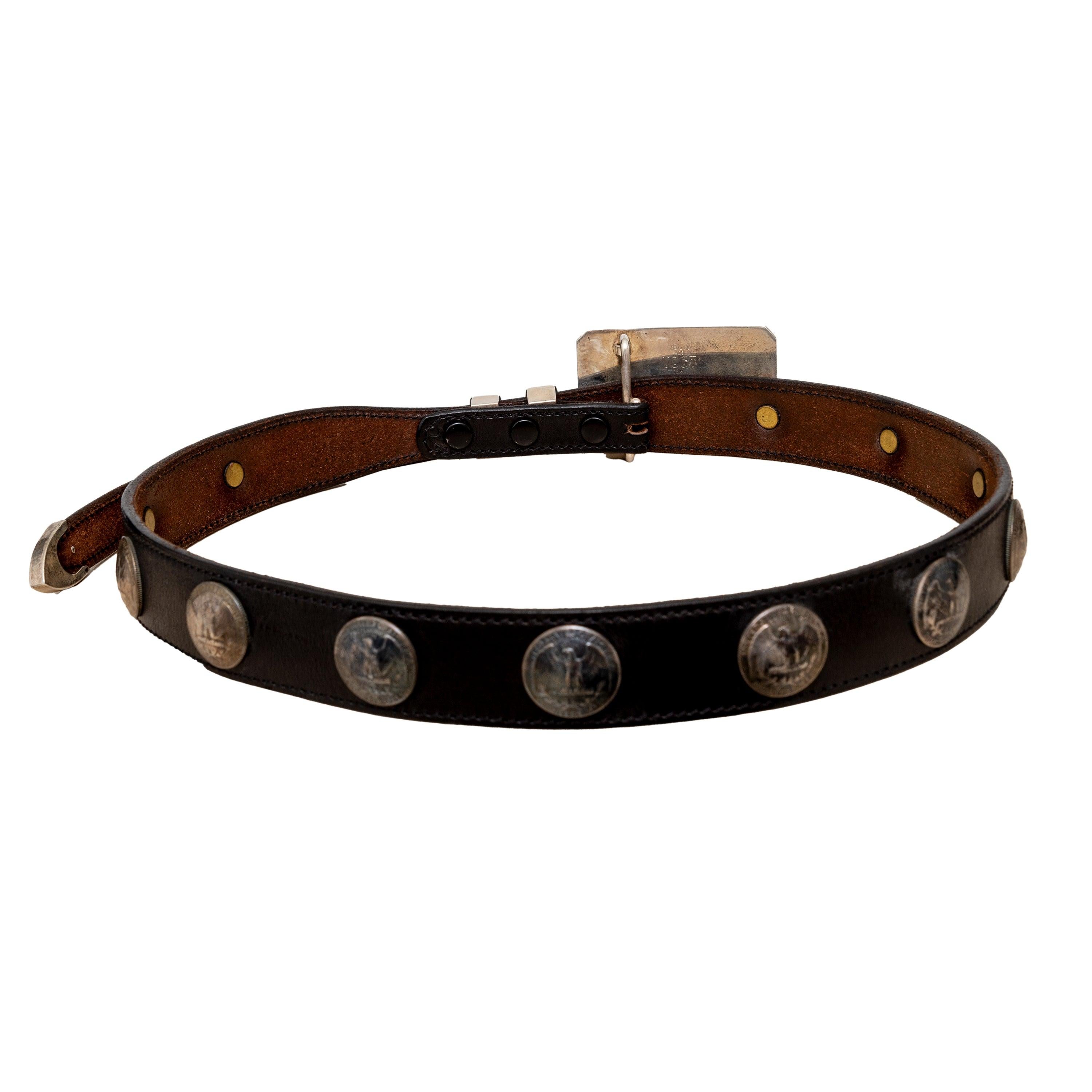 Black Vogt Motorcycle Buckle Coin Belt - '80s For Sale