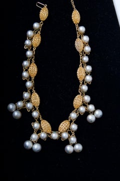 Vogue 1960s Multi-Strand Perle und Goldtone Halskette und Ohrringe