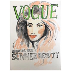 Vogue Magazine Cover #3,  Watercolor fashion illustration on archive paper.