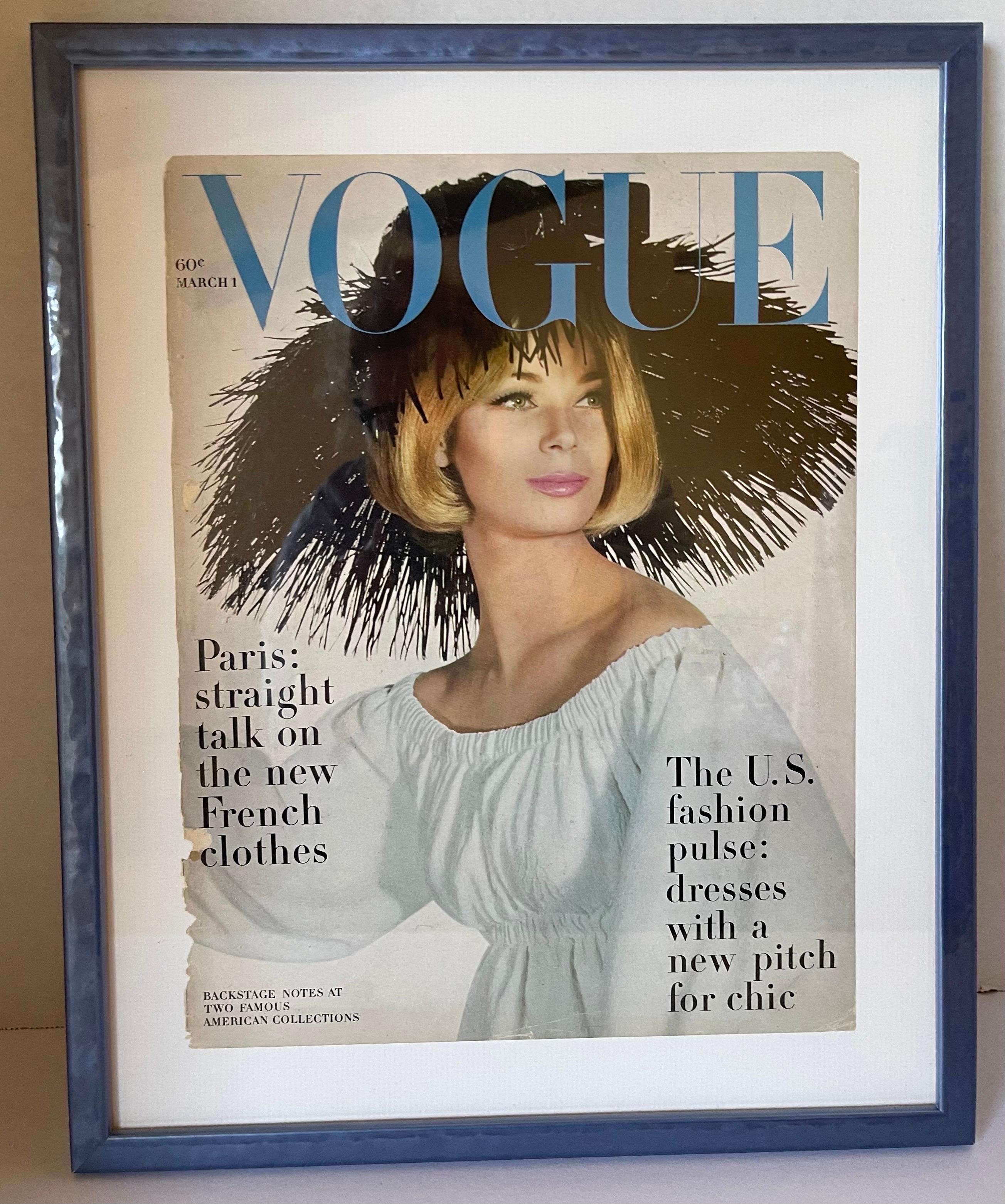 Mid-Century Modern Vogue Magazine March 1963 Framed Cover For Sale