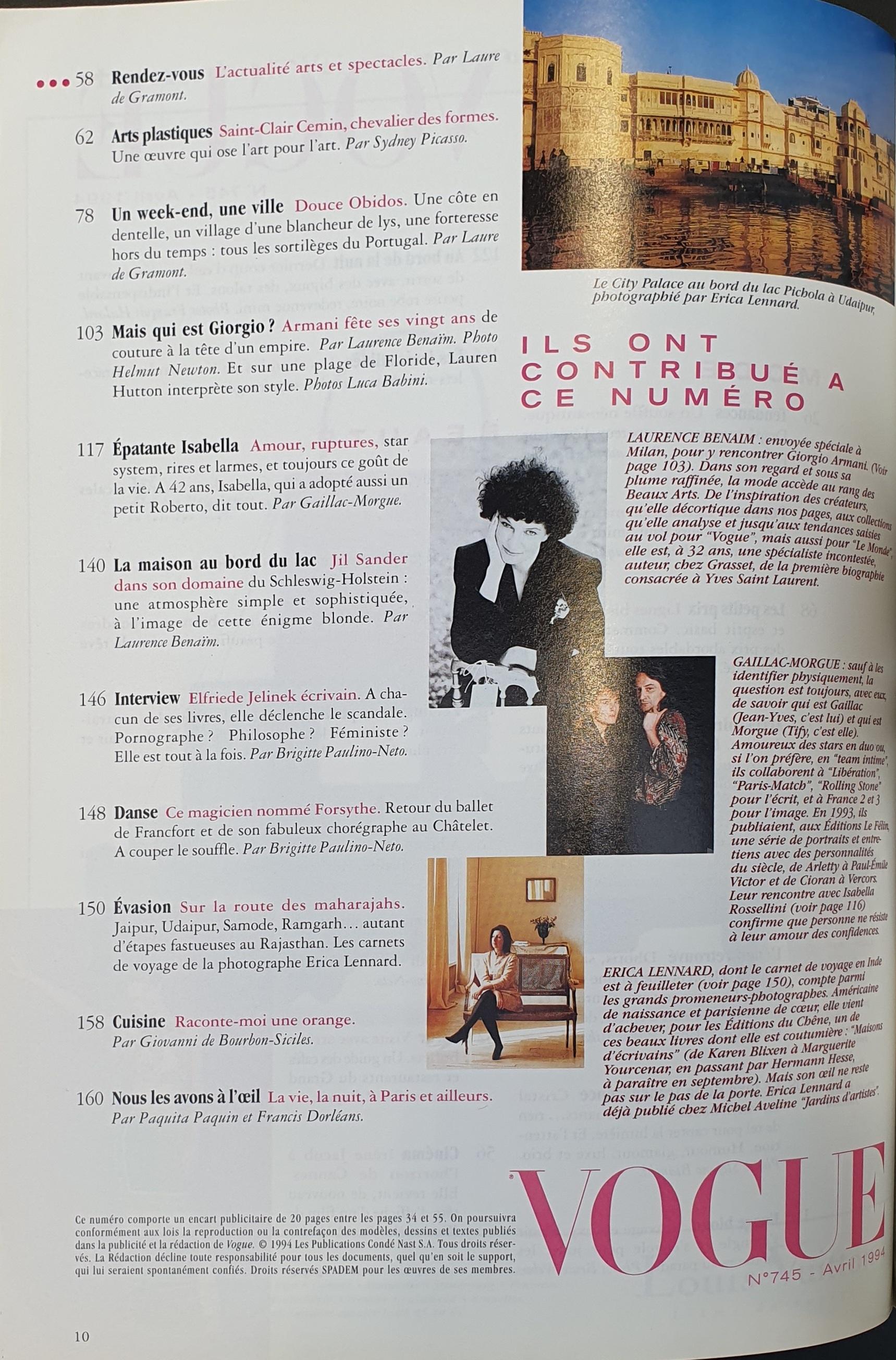 Fin du 20e siècle Vogue Paris magazine avril 1994 en vente