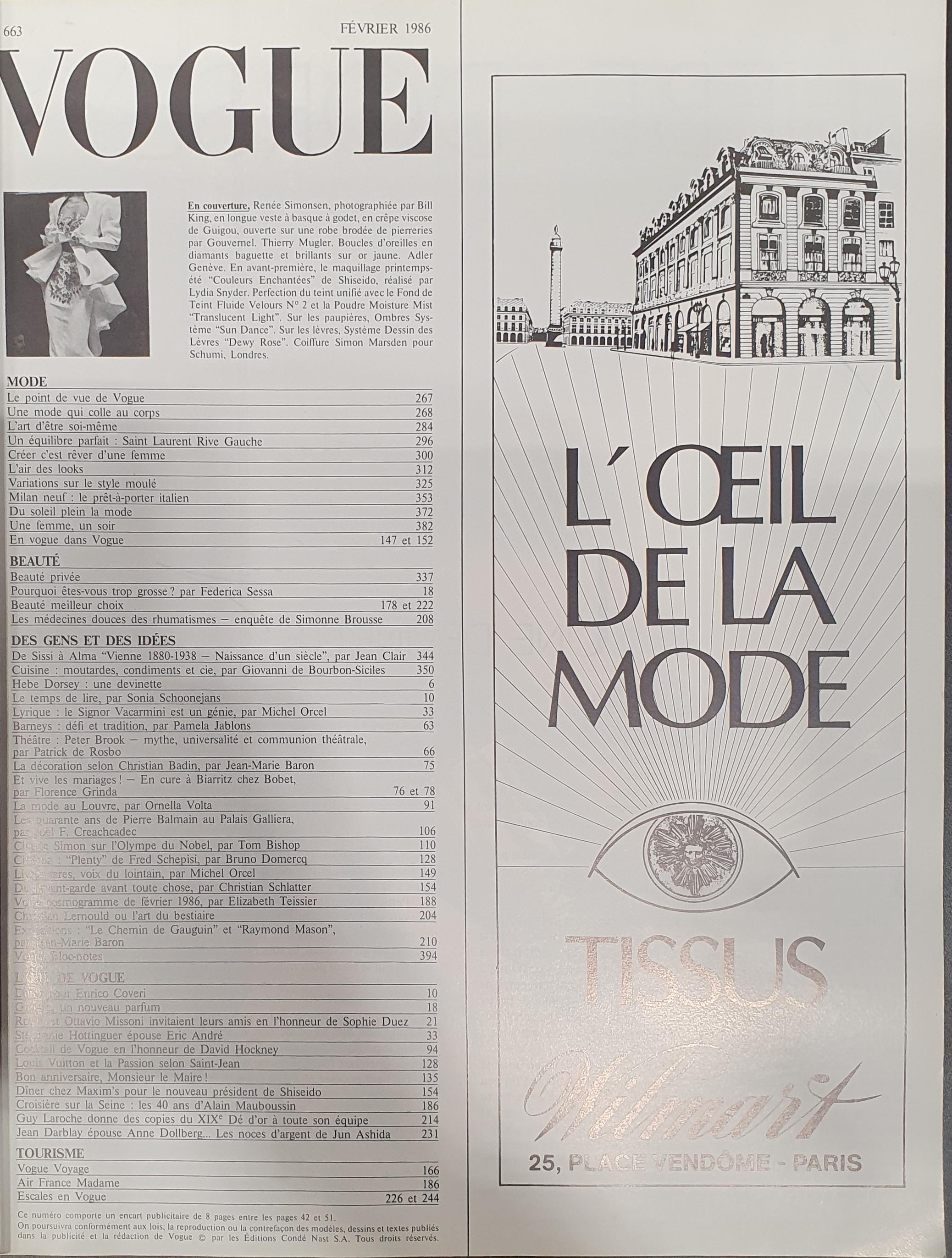 Fin du 20e siècle Vogue Paris magazine février 1986 en vente