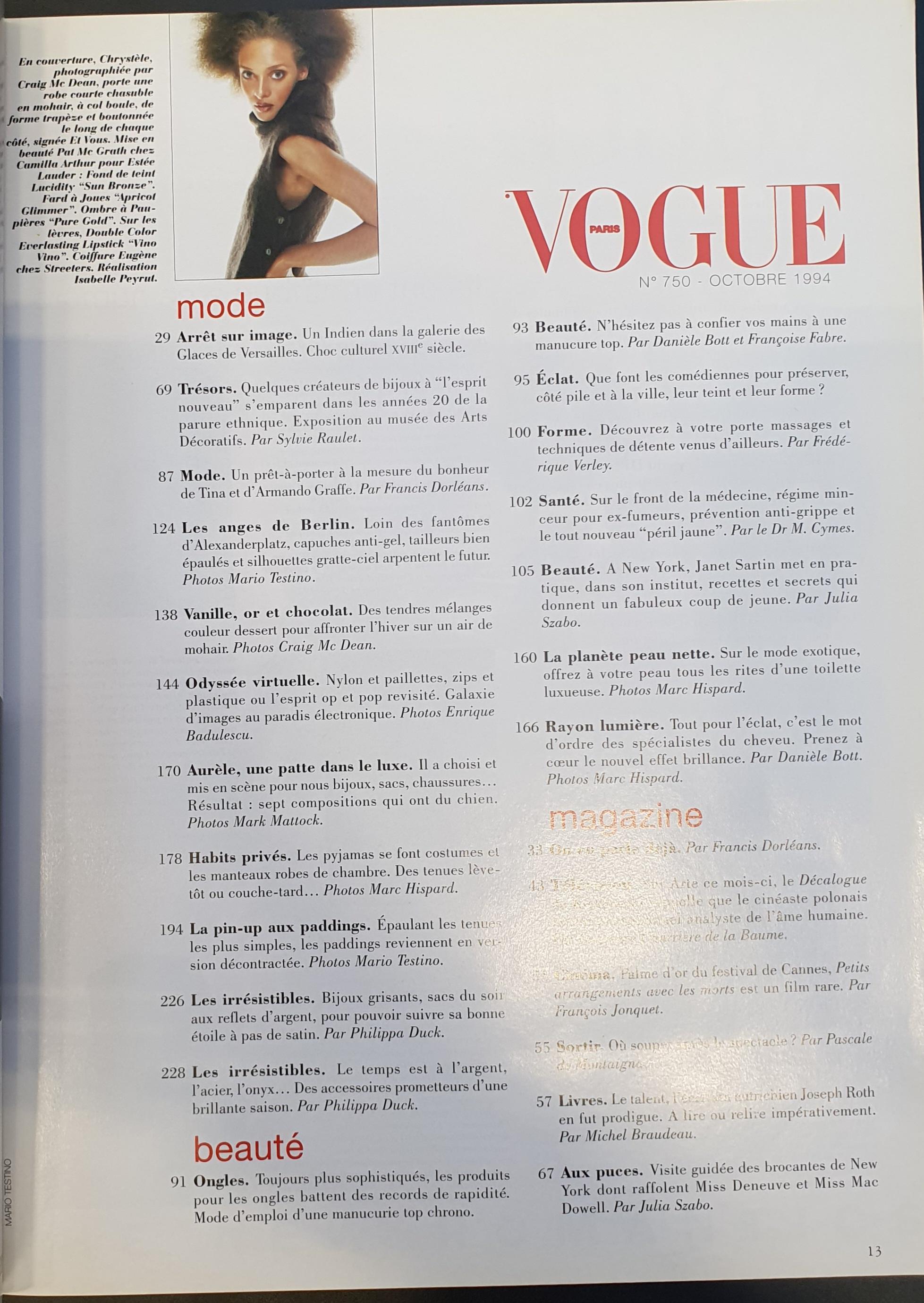 Vogue Paris magazine oktober 1994 Papel en venta