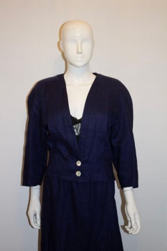 Abito con gonna in lino blu vintage originale di Vogue Paris