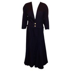 Vogue Paris Original Vintage Blue Linen Skirt Suit