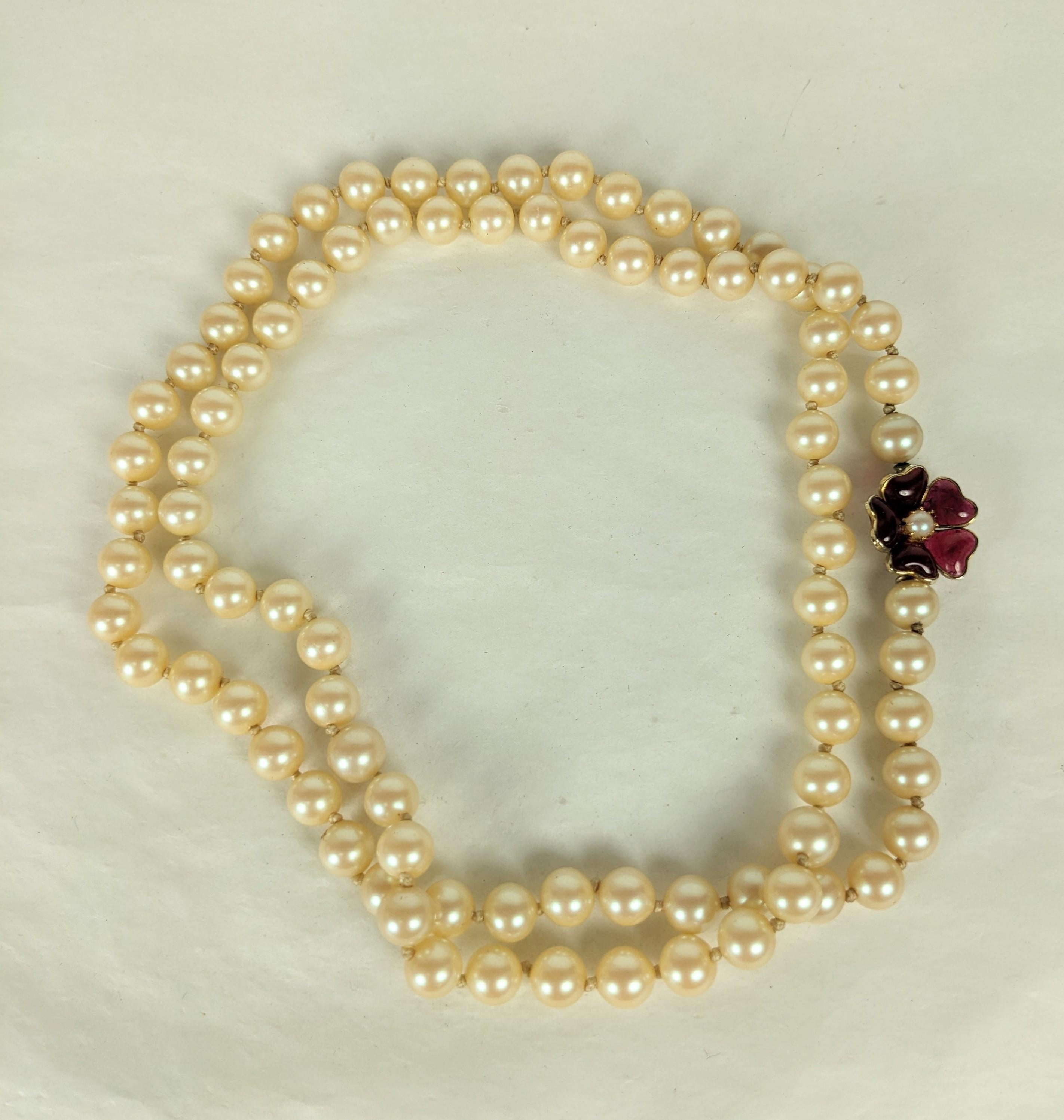 Women's Vogue Pearls with Gripoix Flower Clasp For Sale