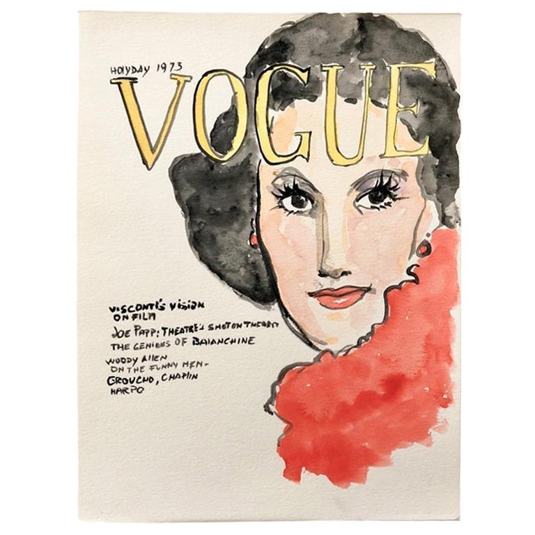 Modern Vogue 3 & Vogue 2,  Fashion Magazine Covers. Watercolors Paintings on Paper For Sale