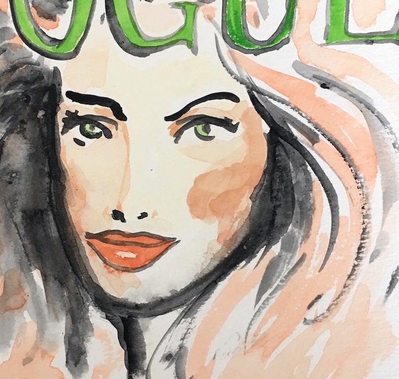 Machine-Made Vogue 3 & Vogue 2,  Fashion Magazine Covers. Watercolors Paintings on Paper For Sale